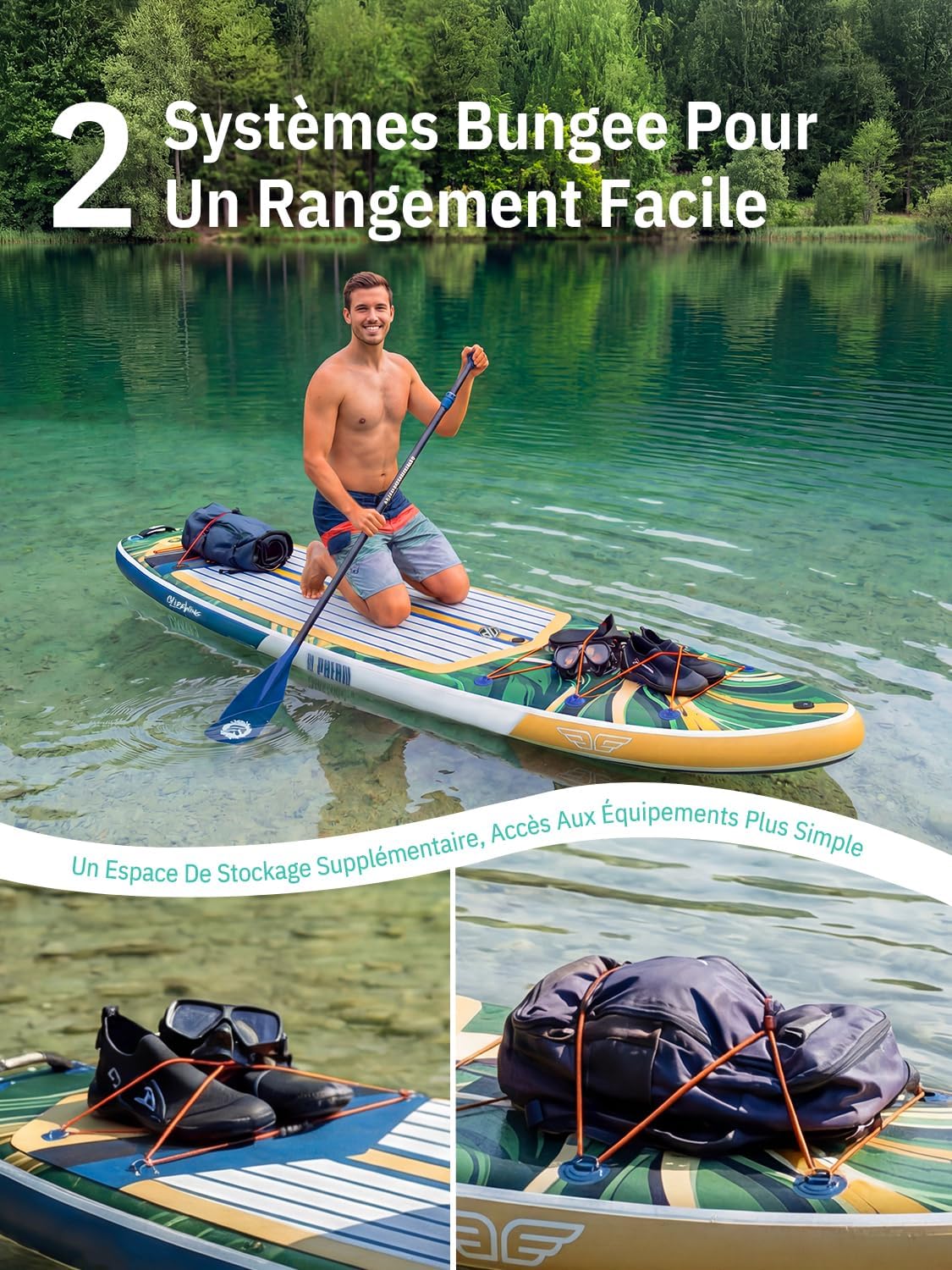 Niphean Extra Large Paddle Gonflable, Sup à 2+1 Personnes/Famille, Planches de Stand Up Paddle Gonflables avec (Idéal Débutant) Aileron Équilibré, Housse Étanche, Paddle Gonflable Adulte, Cadeaux