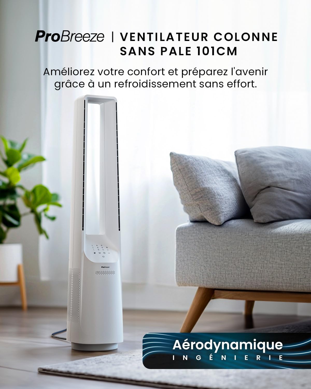 Pro Breeze - Ventilateur colonne, 101 cm - 6 vitesses, oscillation 60°, silencieux