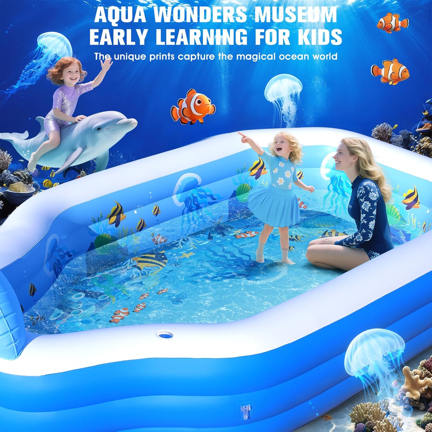 ChlorBlu - piscine gonflable avec auvent, 300x190x55cm, sièges, familiale