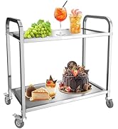 MOOTACO Chariot de Service INOX Service desserte de Cuisine à roulettes avec roulettes, 2 étagère...