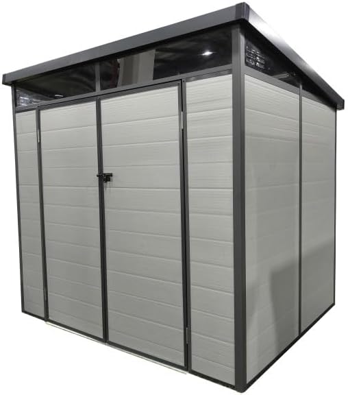Jôbu – Abri de jardin résine 4,10m² toit plat, double porte, aluminium