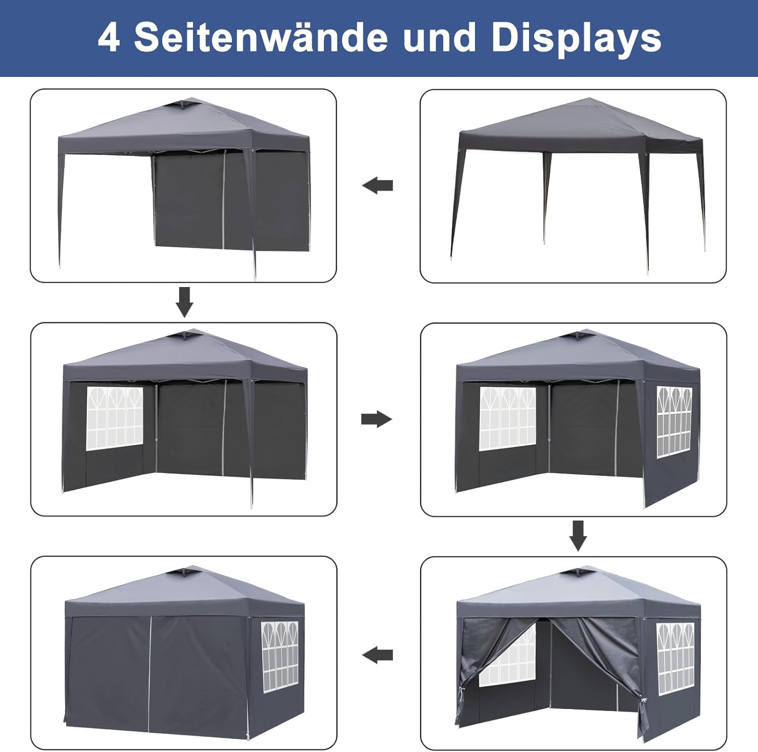 LEADZM - Tonnelle pliante jardin - 3x3m - 4 parois, UV50+, sacs sable, réglable