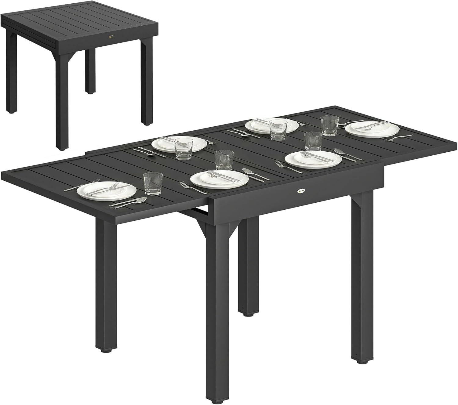 Outsunny - table extensible aluminium/acier - 160/80x80x75 cm - noire
