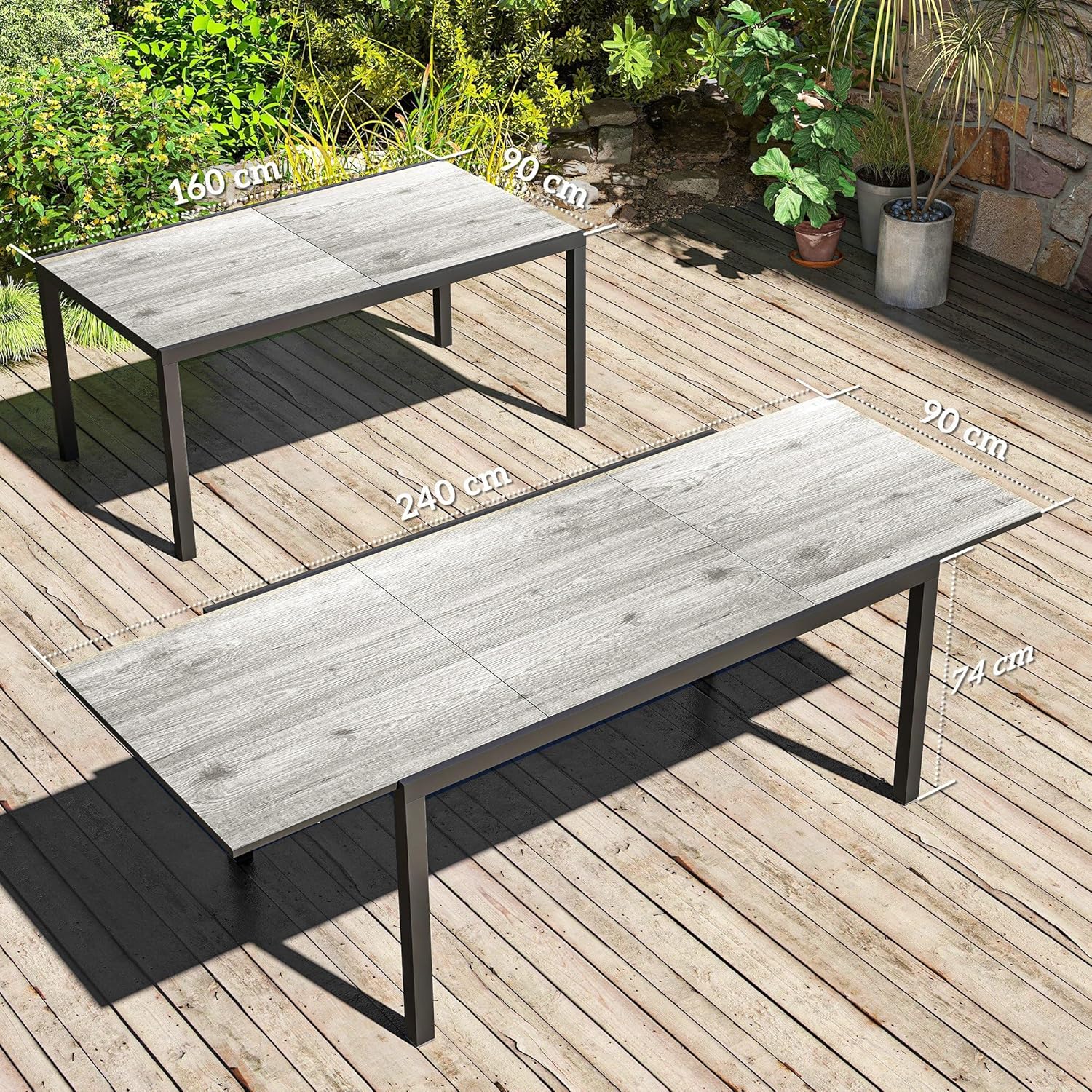 Outsunny - Table Extensible rectangulaire - 160/240 cm - aluminium, acier, 6-8 personnes