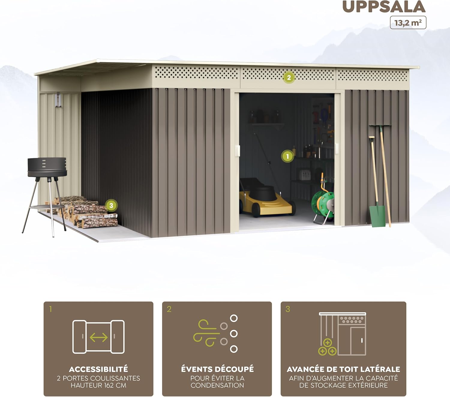 Hoggar Abri de Jardin Premium Uppsala 13.22 m2 - Garantie 10 Ans - 333x397x191cm