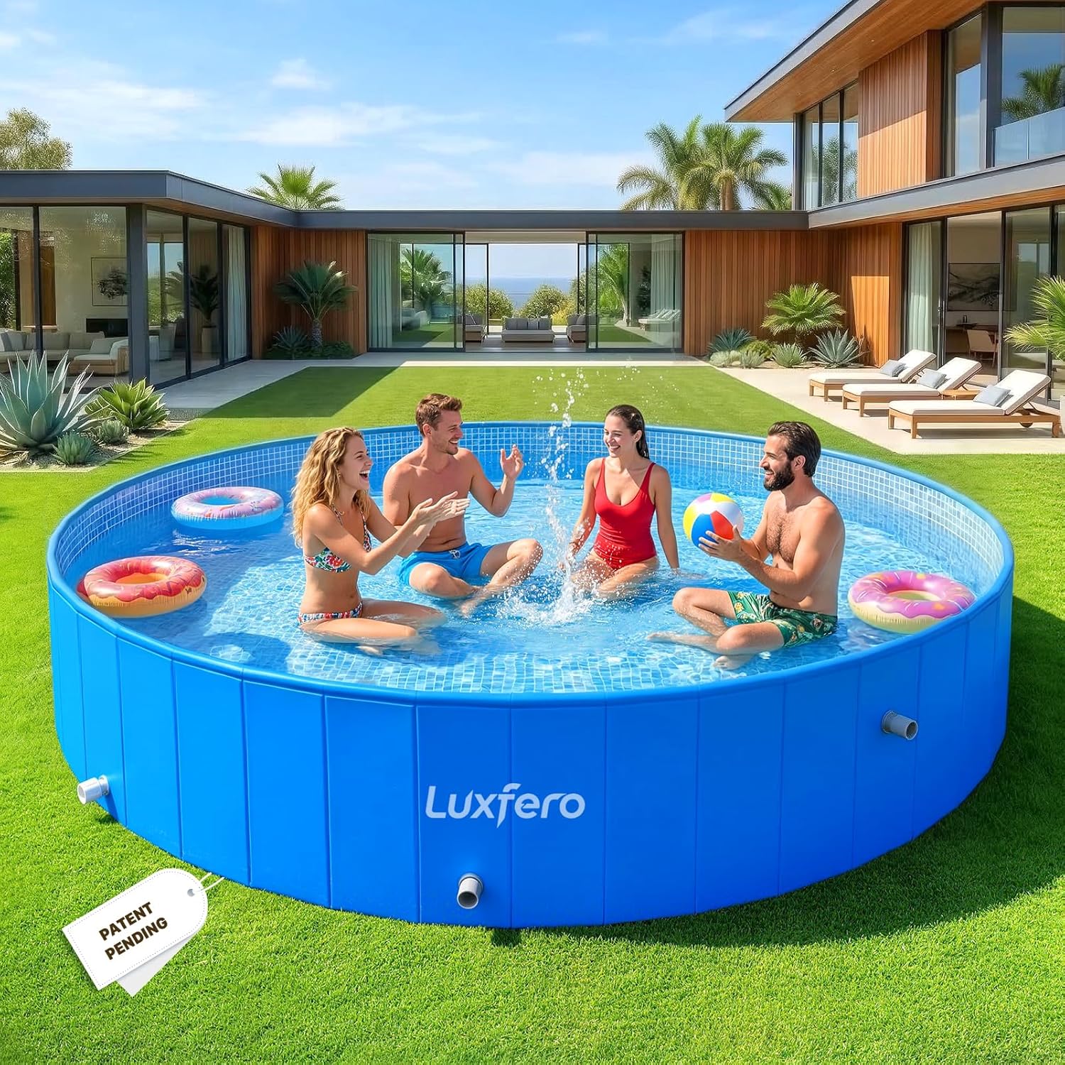 Luxfero - Piscine tubulaire ronde - 228x228x50 cm - cadre métal robuste, pliable