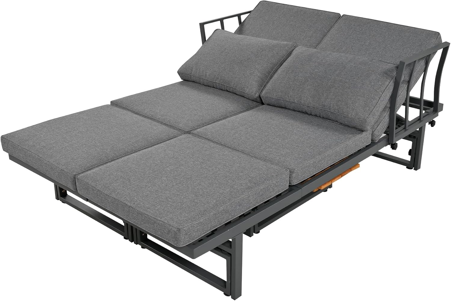 Sapgaks - Ensemble de jardin 6 places, fer, acacia, dossier réglable, table modulable, gris