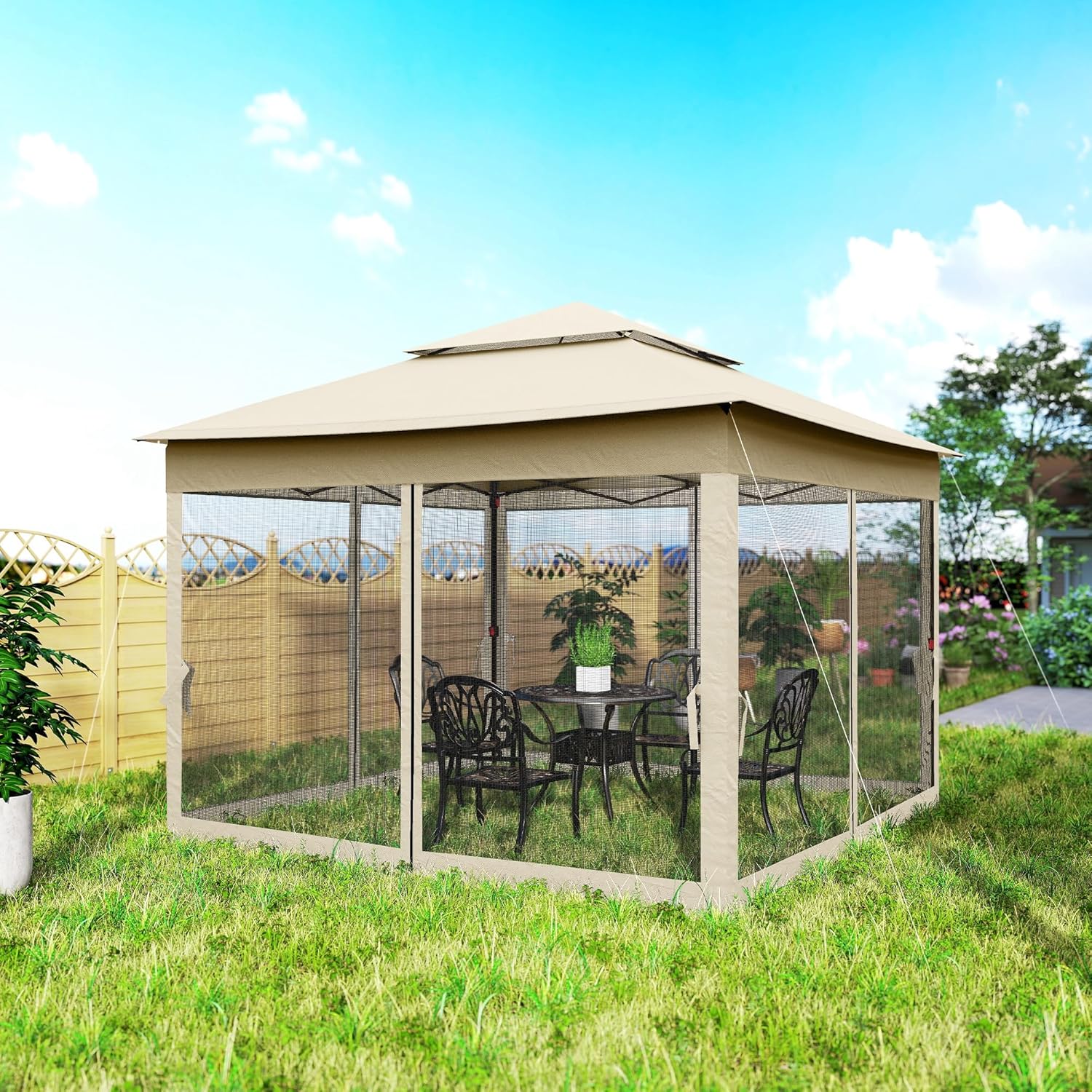 Outsunny - tonnelle pop-up - 3x3 m - métal, polyester, anti-UV, moustiquaires