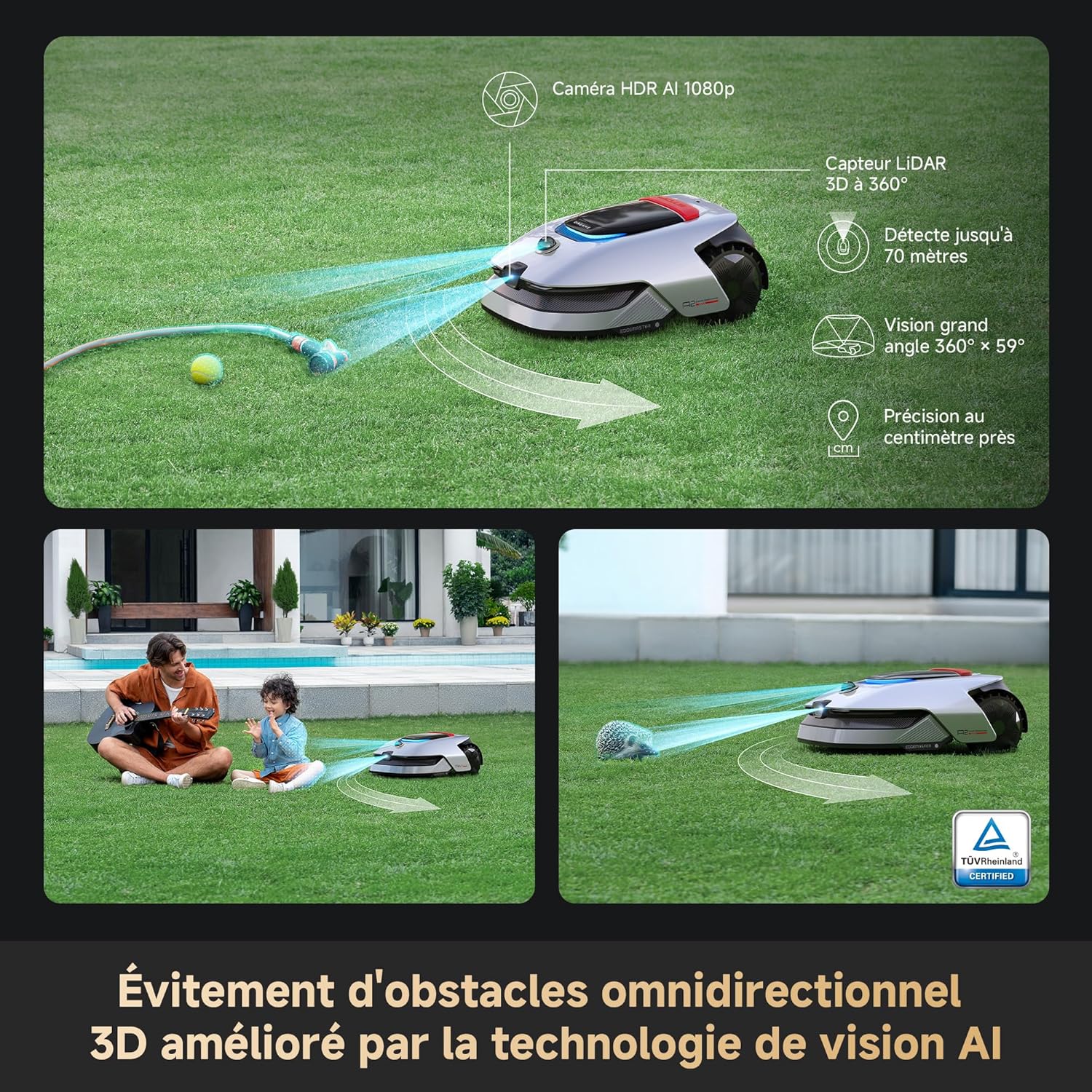 Dreame - A2 série - robot tondeuse 3000m², LiDAR 3D, caméra IA, pente 26,5° - A2 3000