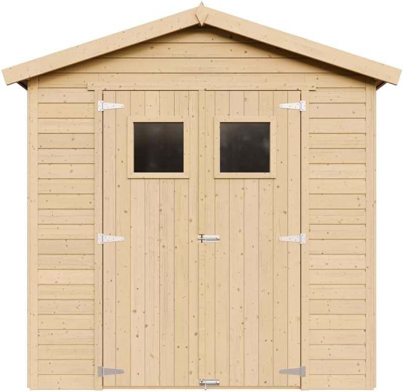 Abri de Jardin en Bois Naturel Plus Les PLANCHERS IMPRÉGNÉ - Stockage extérieur avec fenêtres H228x222x233 cm/4,2 m² Hangar en Bois Naturel - Atelier Rangement Outils et vélos- TIMBELA M351+M351G