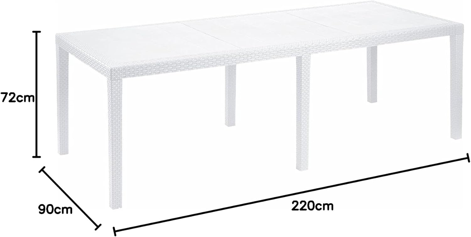 Dmora - Roma - 150/220x90x72 cm - Table extérieur extensible rotin blanc