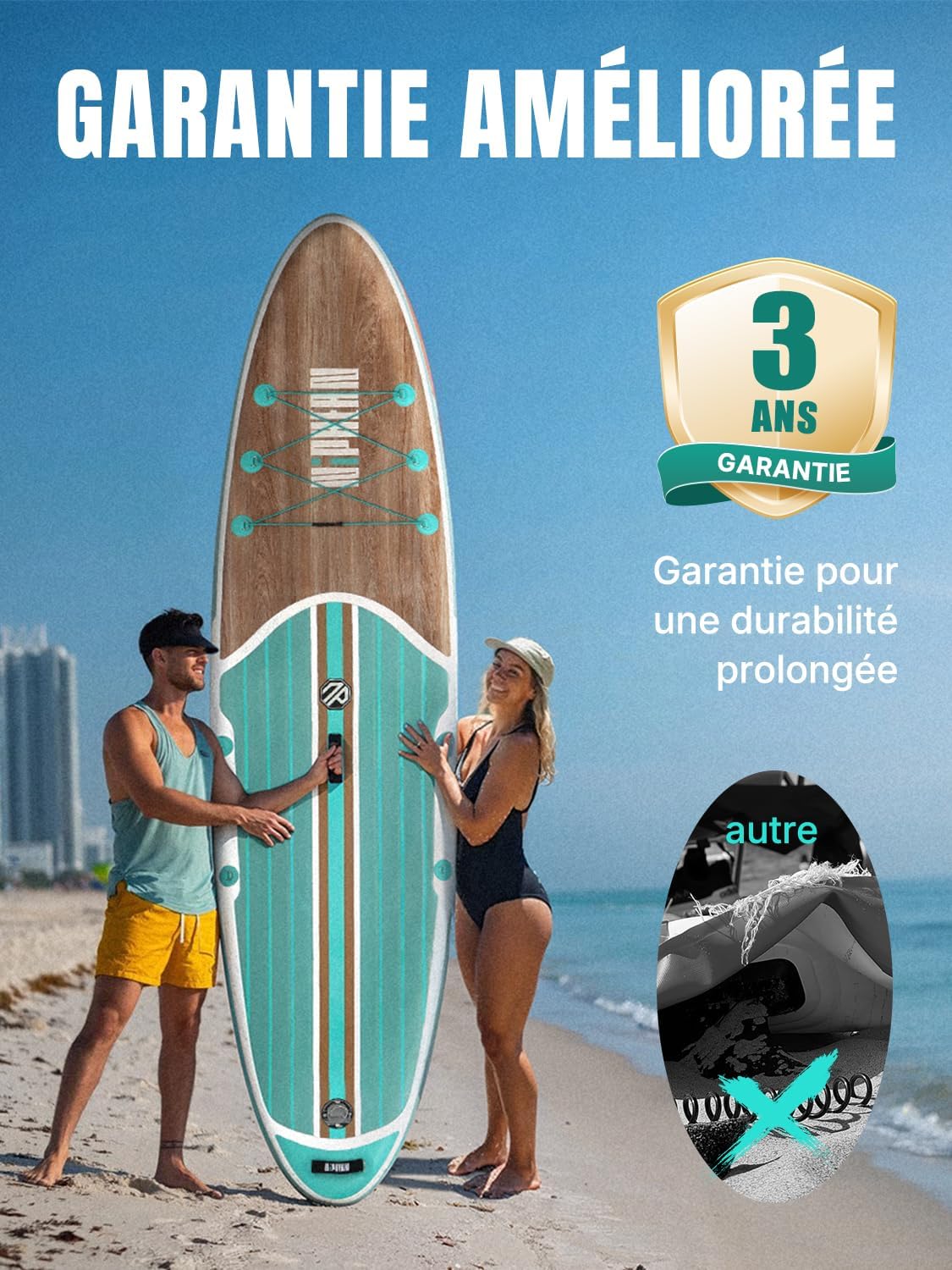 Niphean - paddle gonflable 320cm - 2 personnes, capacité 200kg, siège inclus
