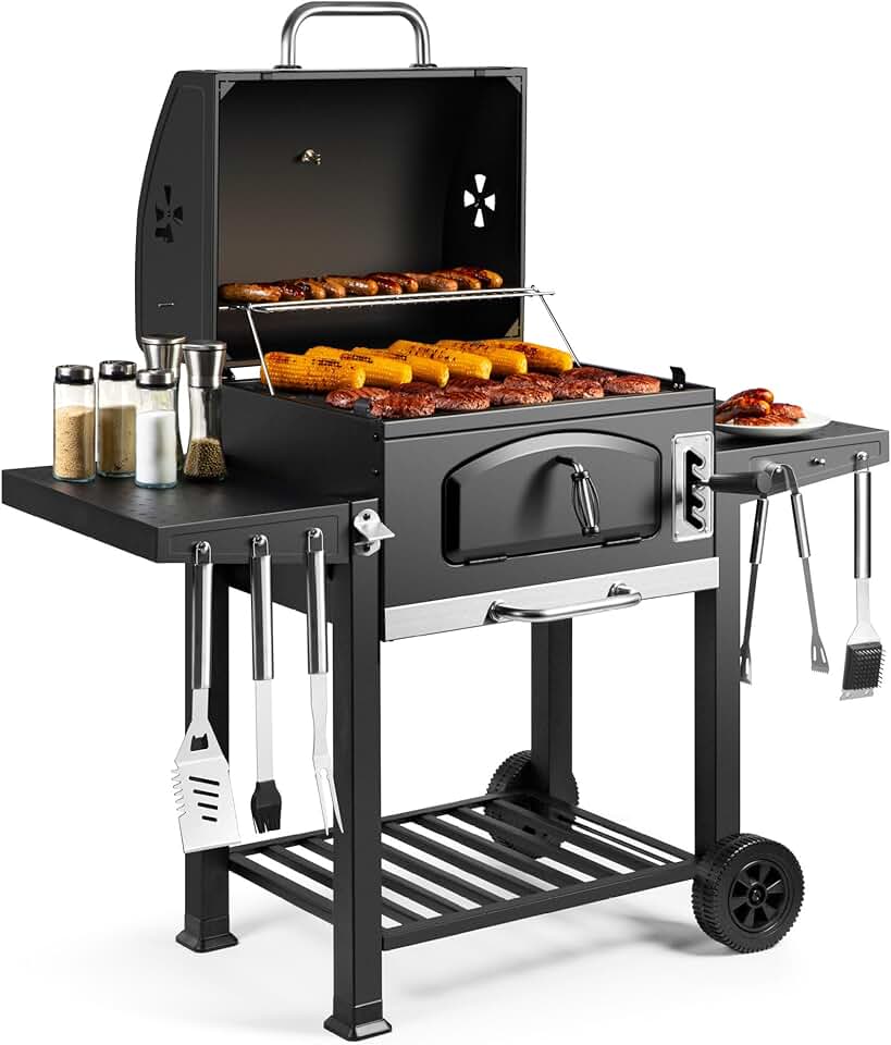 VonHaus - Barbecue XL - grande capacité, tablettes, fumoir, roues