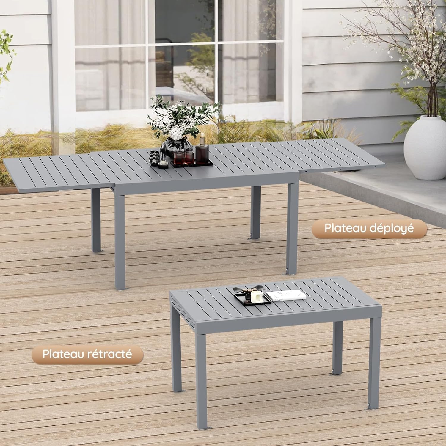 Devoko - Table de jardin extensible - 130/260x80x75 cm - aluminium, résistante intempéries