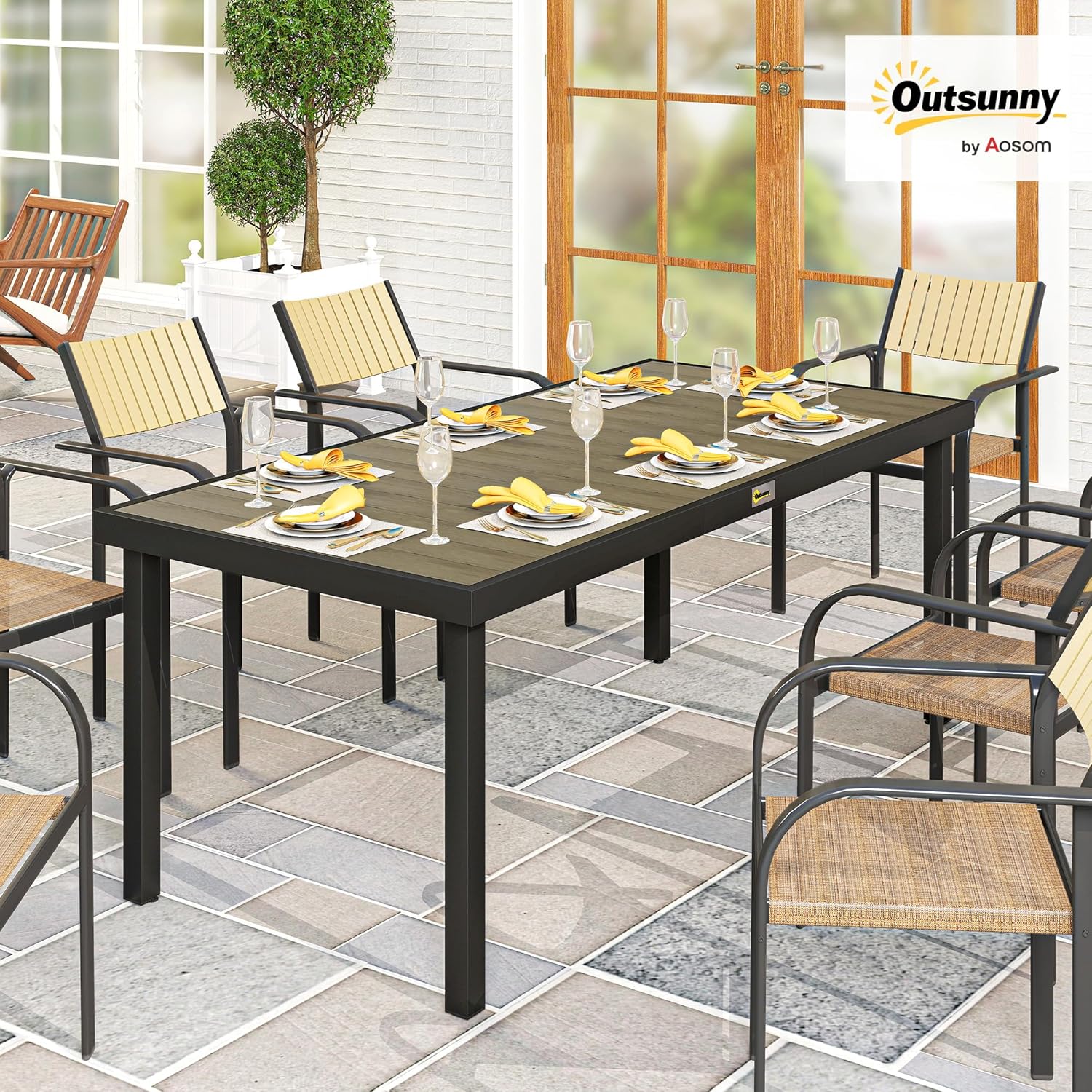 Outsunny - Table de jardin aluminium 8 pers - 190x90x74 cm - marron