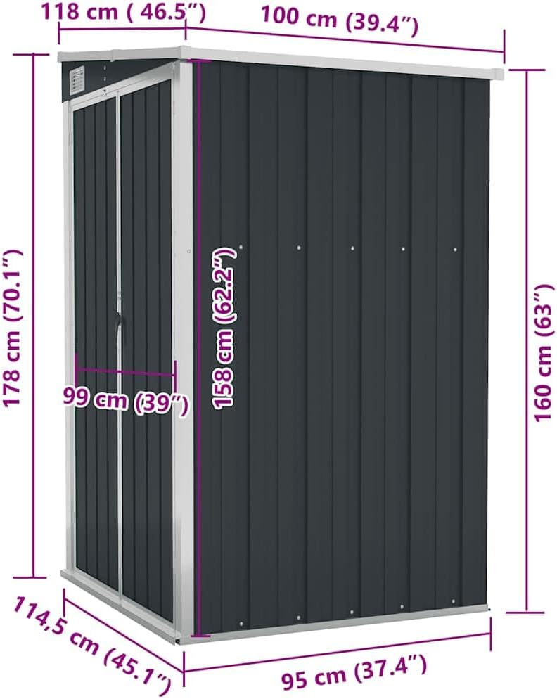 Générique Remise de Jardin Murale Anthracite 118x100x178 cm Acier,Structures extérieures, Cabanes & abris de Jardin,316219
