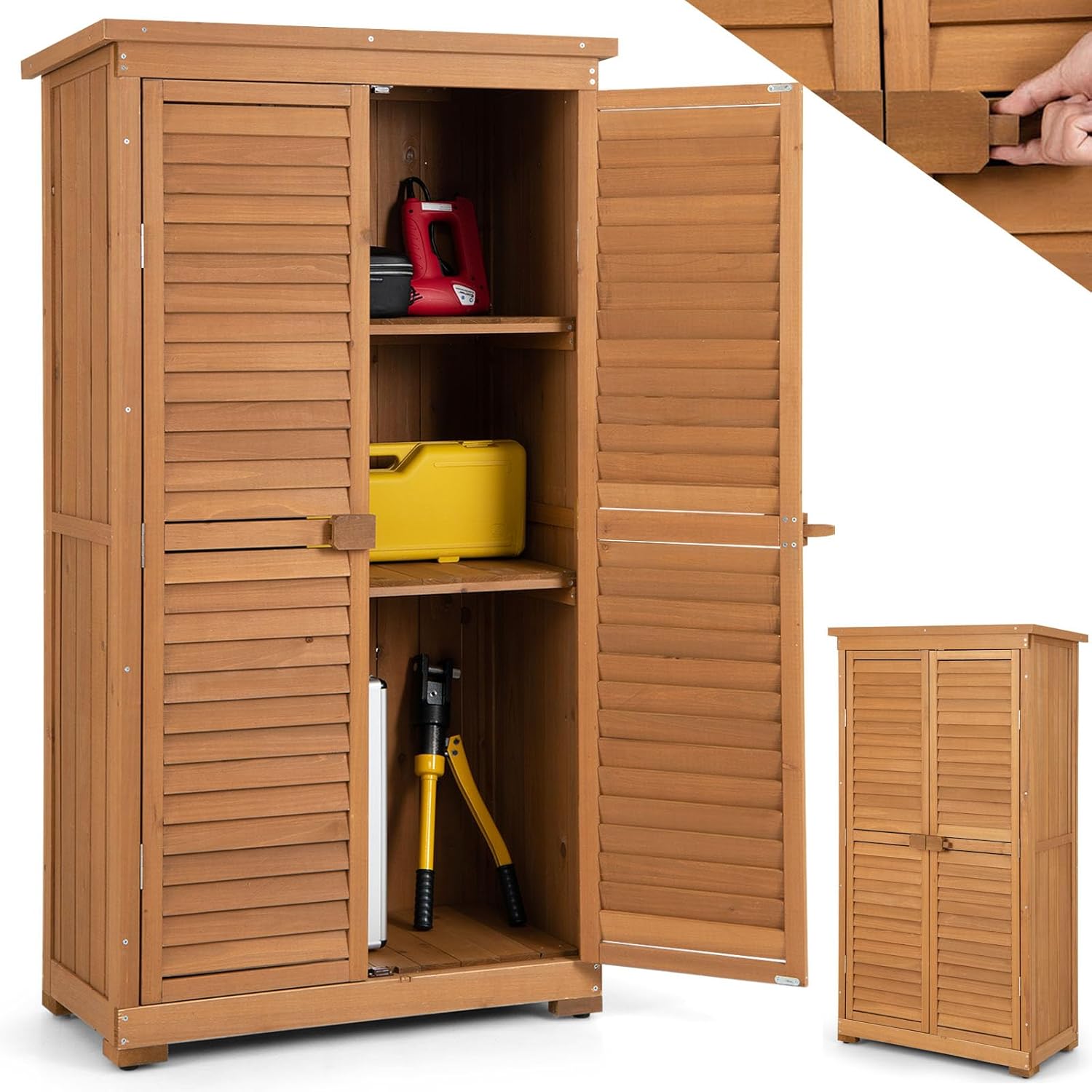 RELAX4LIFE - armoire de jardin bois 82x42x160cm, 3 étagères, toit asphalte