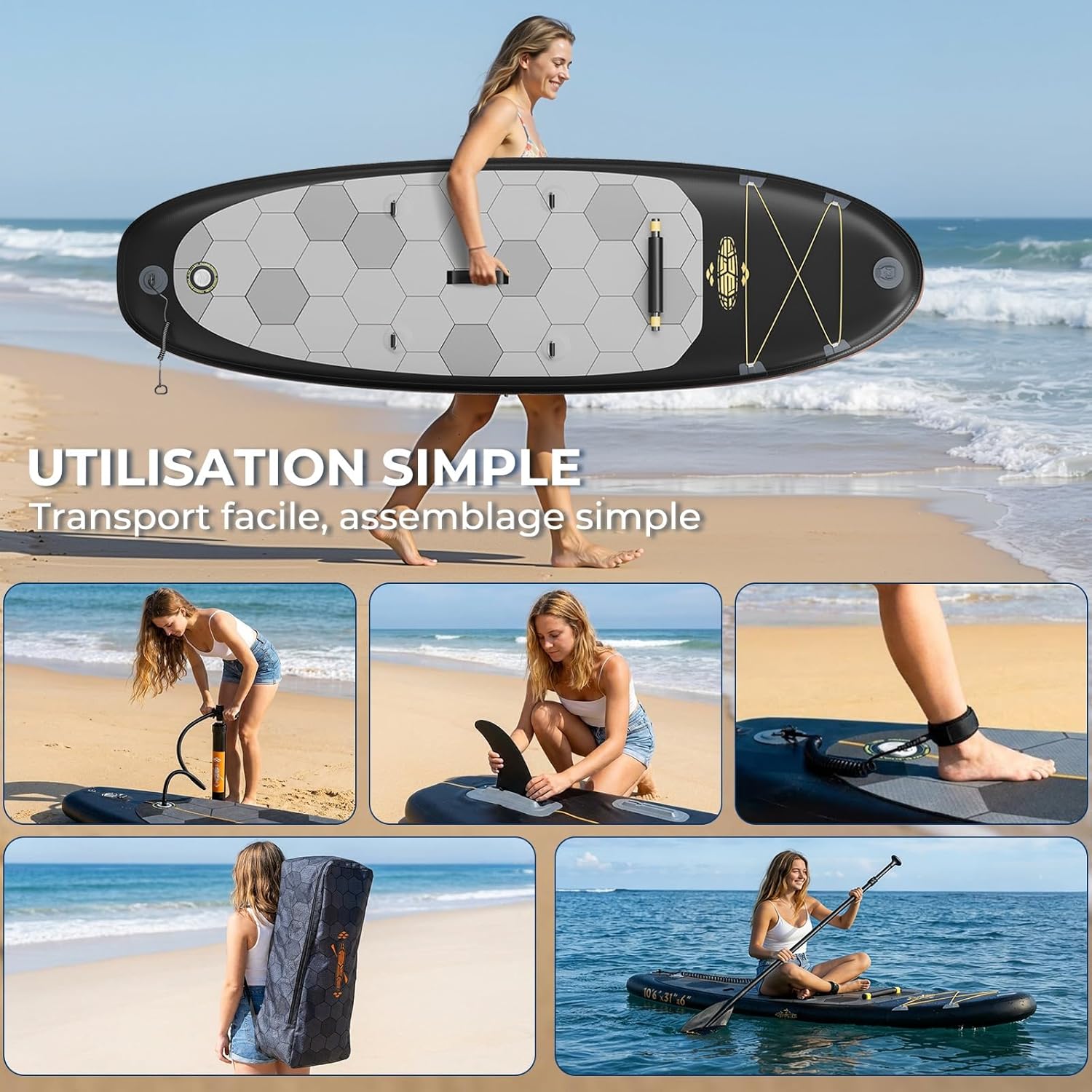 Devoko - Planche de Paddle Gonflable Adulte 320cm - 2-en-1, Siège, Accessoires, 130kg Max - SUP Gonflable