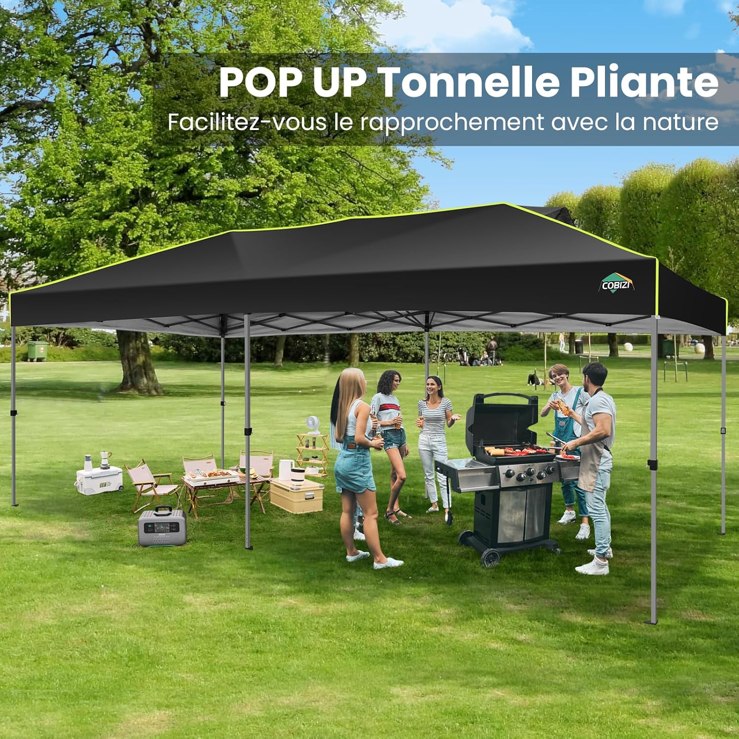 COBIZI - tonnelle pliante série avec verrouillage central 3x6m, UV 50+