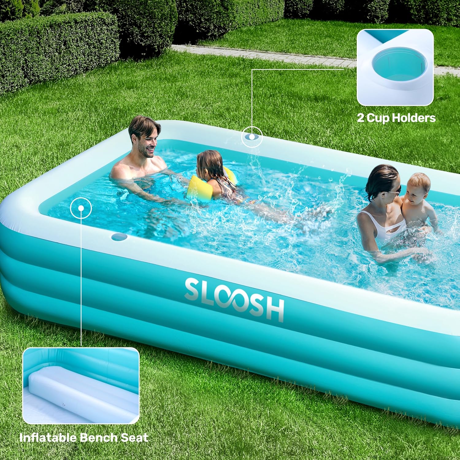 SLOOSH - piscine gonflable familiale avec sièges - 304x183x56 cm - épaisse et durable