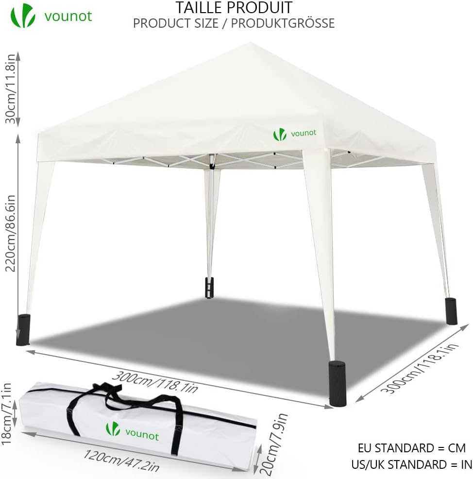 VOUNOT - Tonnelle pliante 3x3m - montage facile, sac inclus
