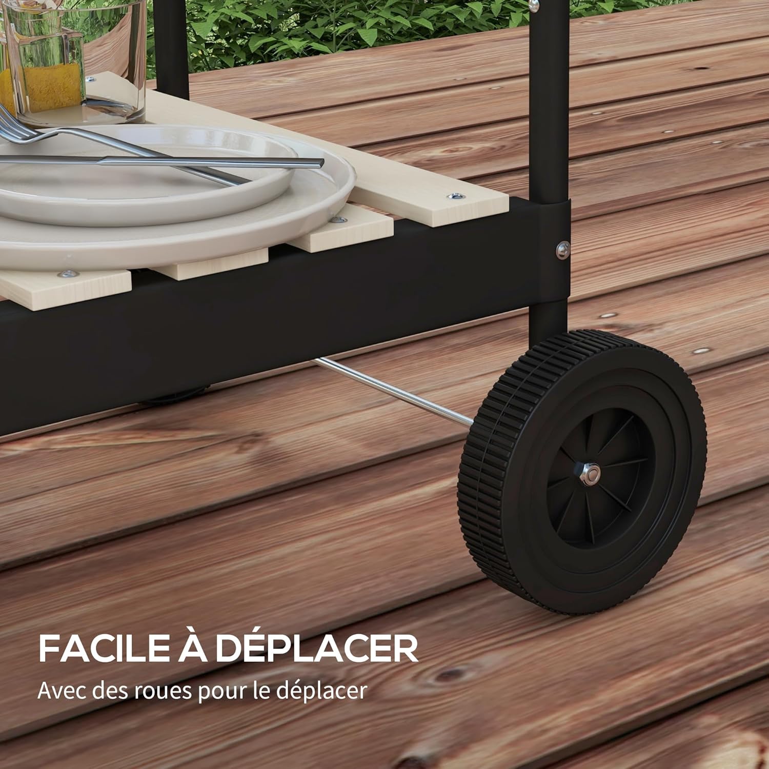 Outsunny - BBQ sur pied réglable - 103x47x95cm - 3 étagères, récupérateur de cendres, 2 roues