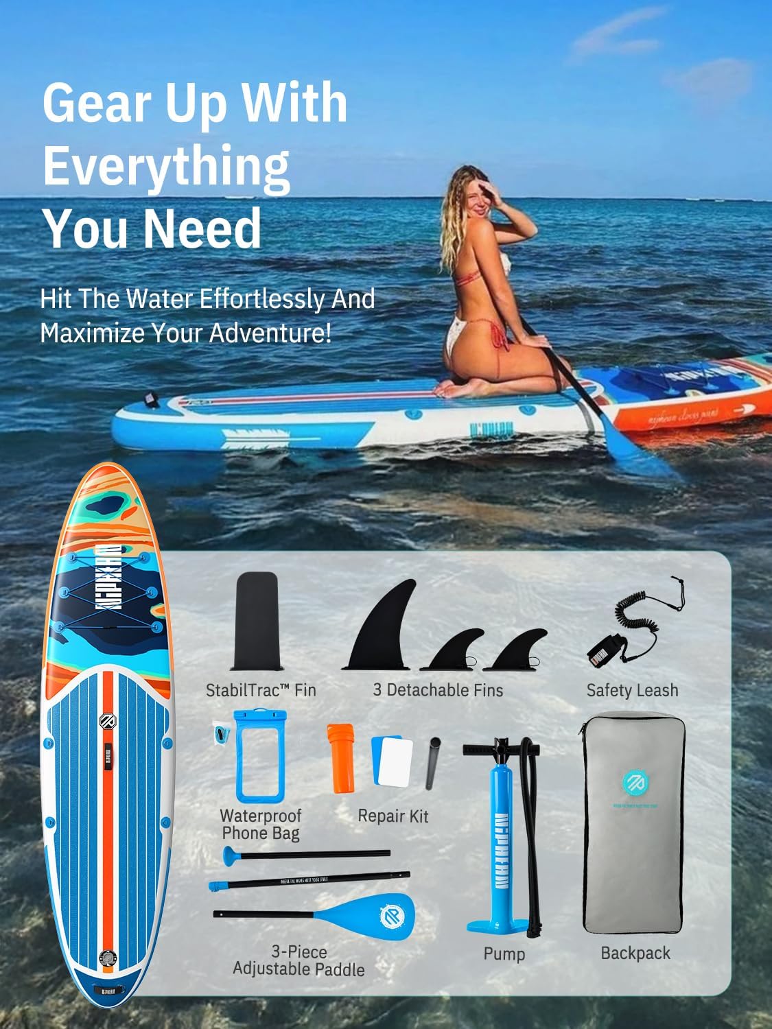 Niphean Paddle Gonflable Adulte avec Tous Les Accessoires, 320cm Planches de Stand Up Paddle Gonflables pour Tous Les Niveaux, Sup avec Capacité 200 kg pour 2 Personnes, Paddle Gonflable avec Siège