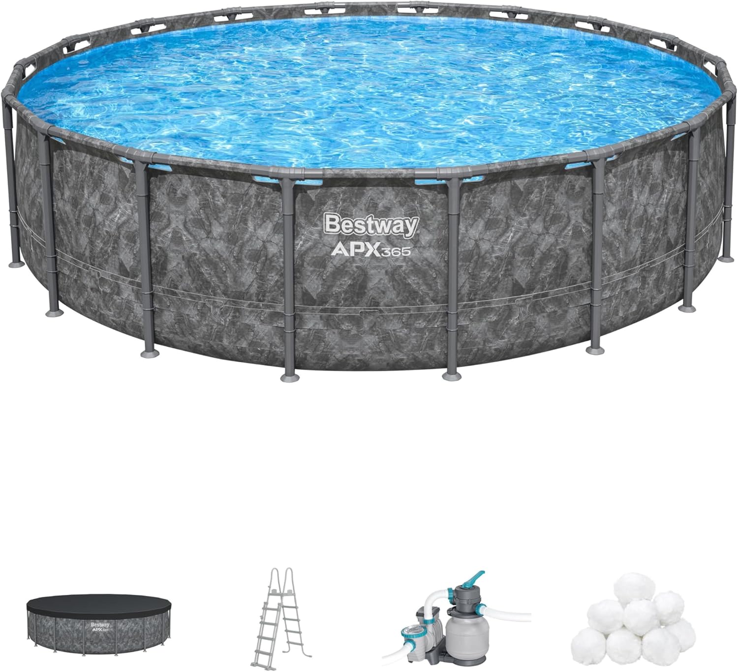 Bestway Kit Piscine Hors Sol Ronde APX 365-549 cm x 549 cm x 132 cm - Gris foncé