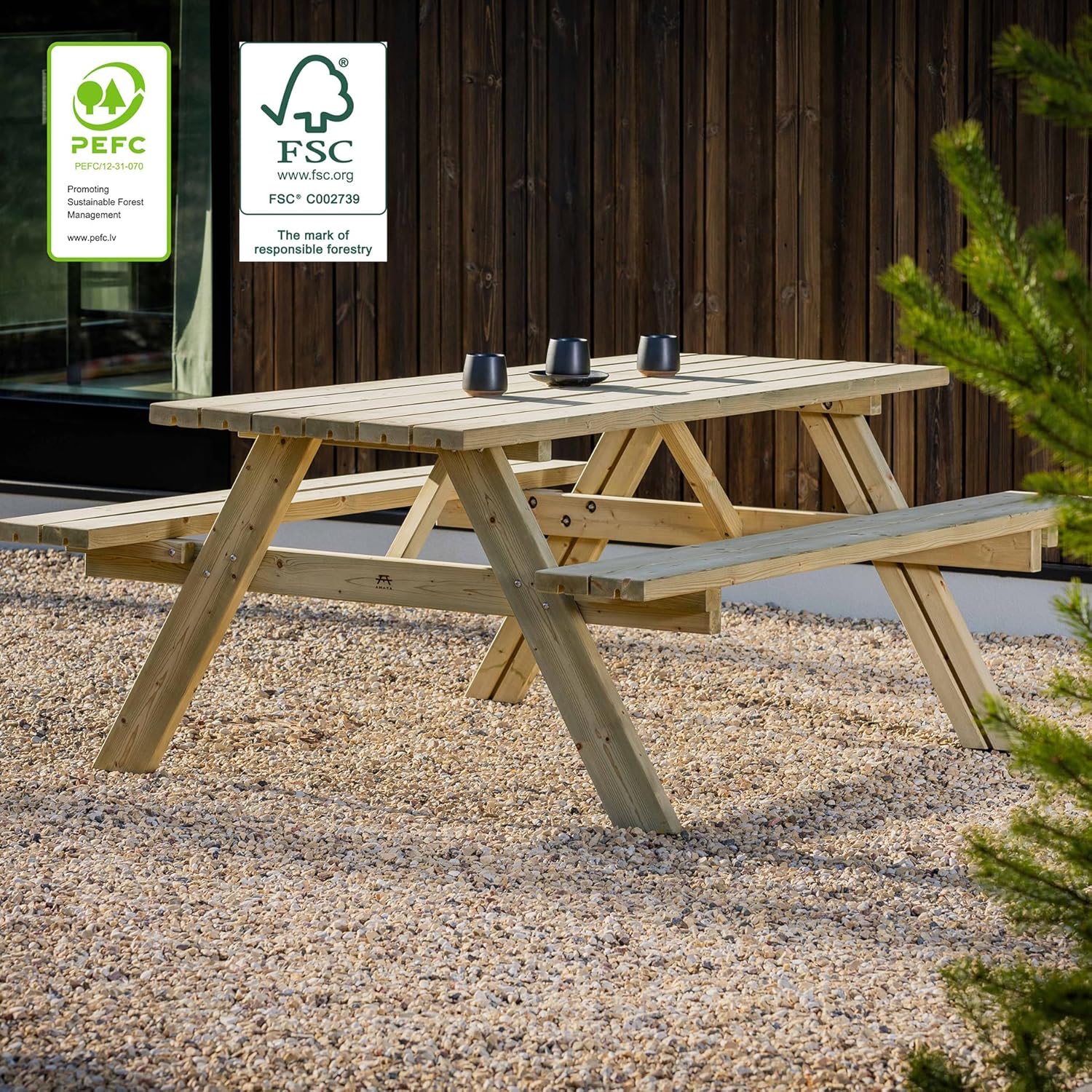 Table de Pique-Nique - Collection UNGURS - Résistante aux intempéries - Sièges pliants, idéale jardin_extérieur - Amata-