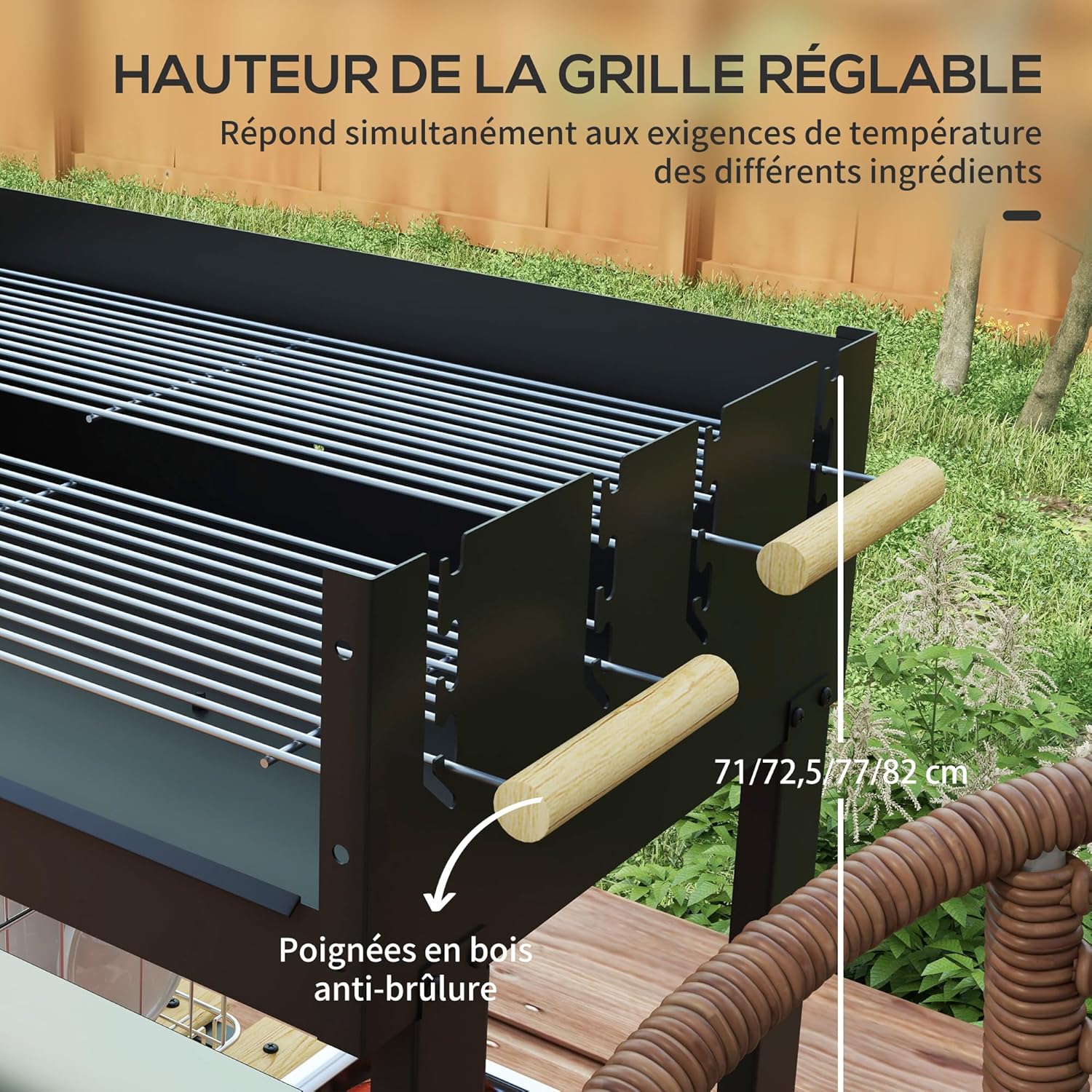 Outsunny - BBQ sur pied - 113x53,5x82,5 cm - double gril, roues, étagères
