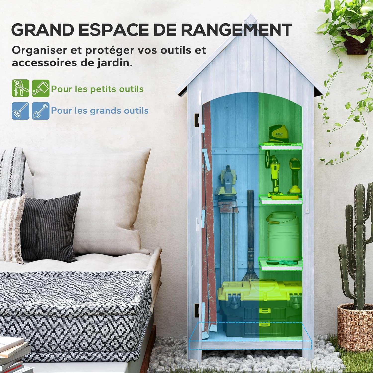 Outsunny Abri de Jardin en Bois cabane de Jardin Exterieur Armoire de Jardin avec Toit bitumé 3 étagères Porte avec loquet Rangement et Stockage extérieurs pour terrasse 77,5 x 54,2 x 179,5 cm Blanc