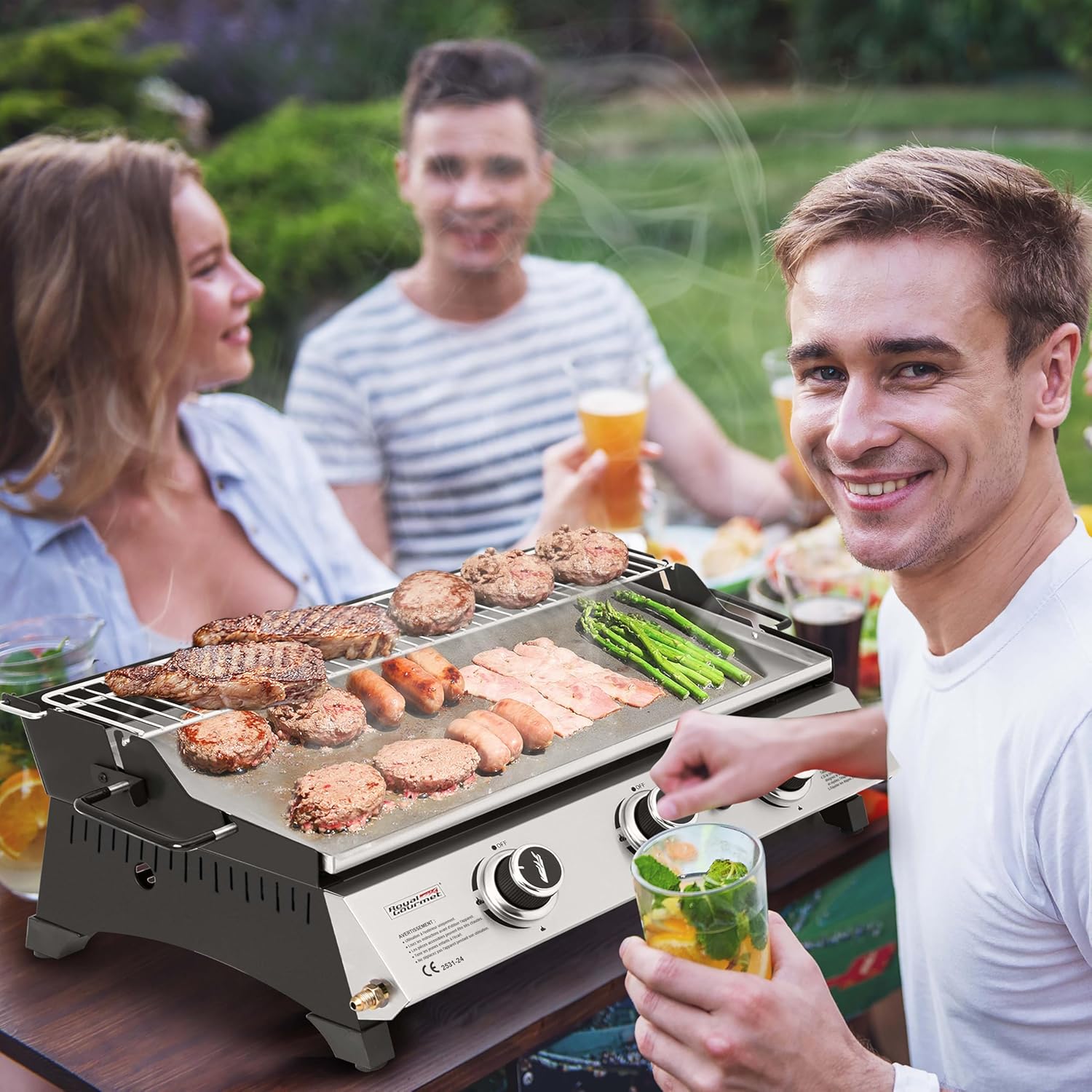 Royal Gourmet - Plancha gaz inox 3 brûleurs 61,5x32cm, 7,5kW, usage extérieur