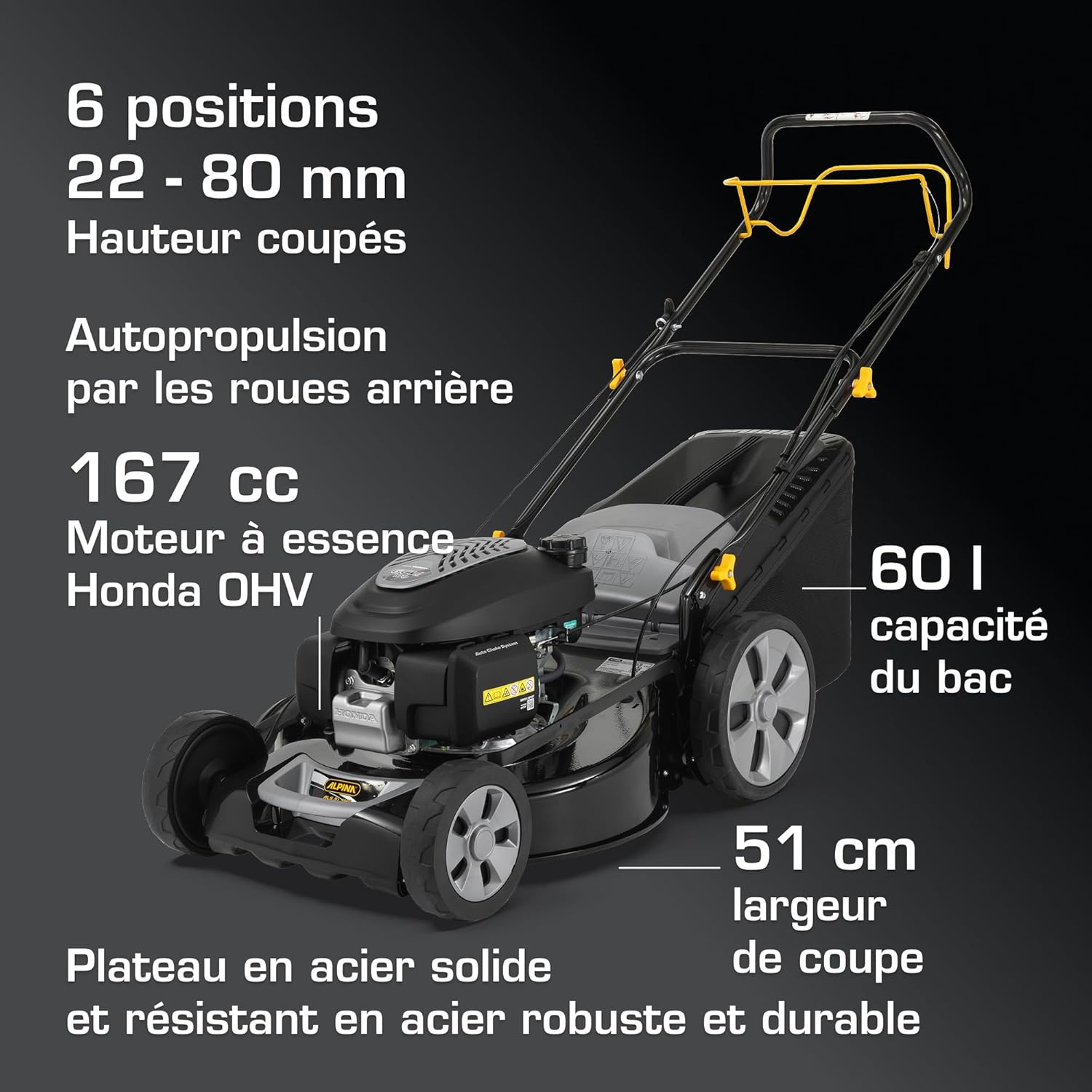 Alpina - tondeuse thermique série AL5 - 166 cm³, 51 cm, 4 en 1, bac 60L - AL551SHQ