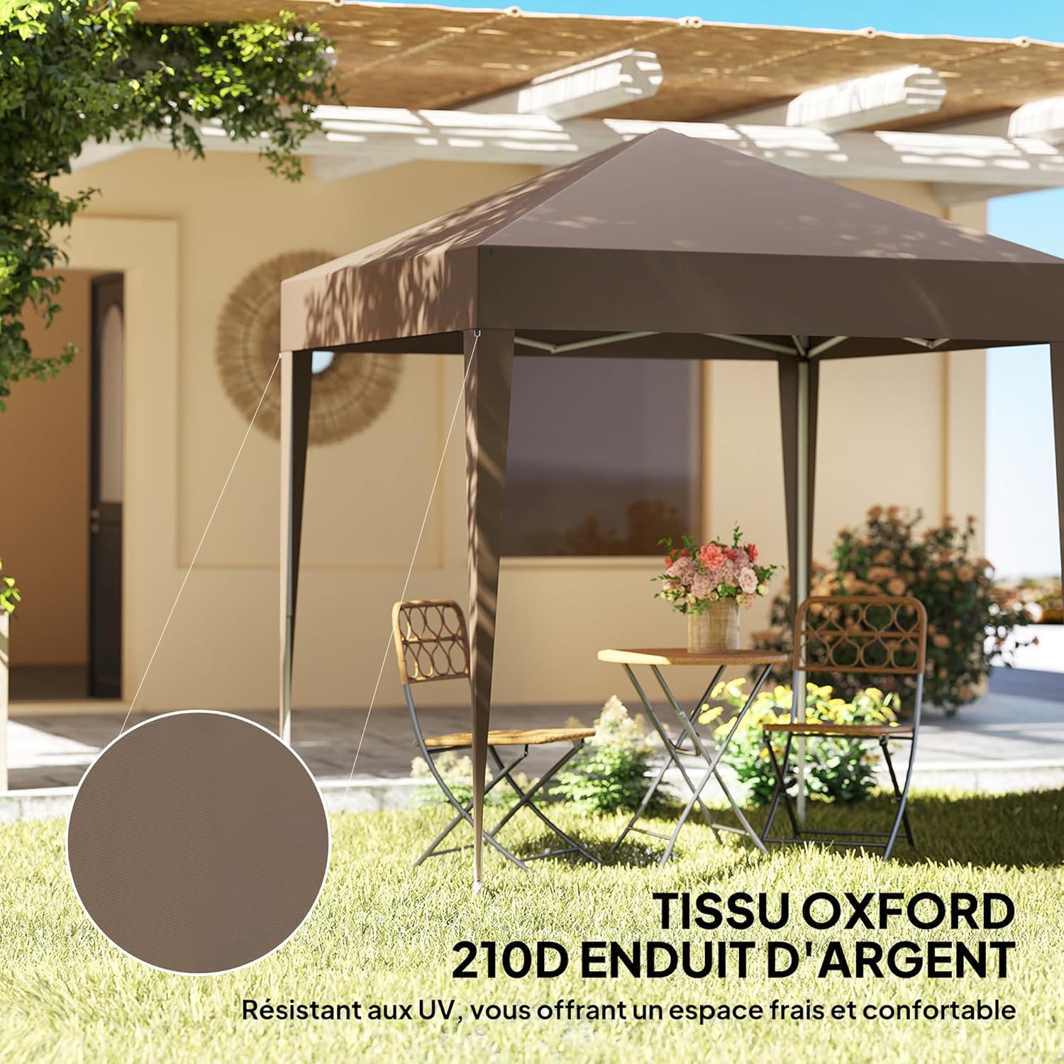 Outsunny - tonnelle pliante jardin 2x2m, hauteur réglable, 4 côtés, marron