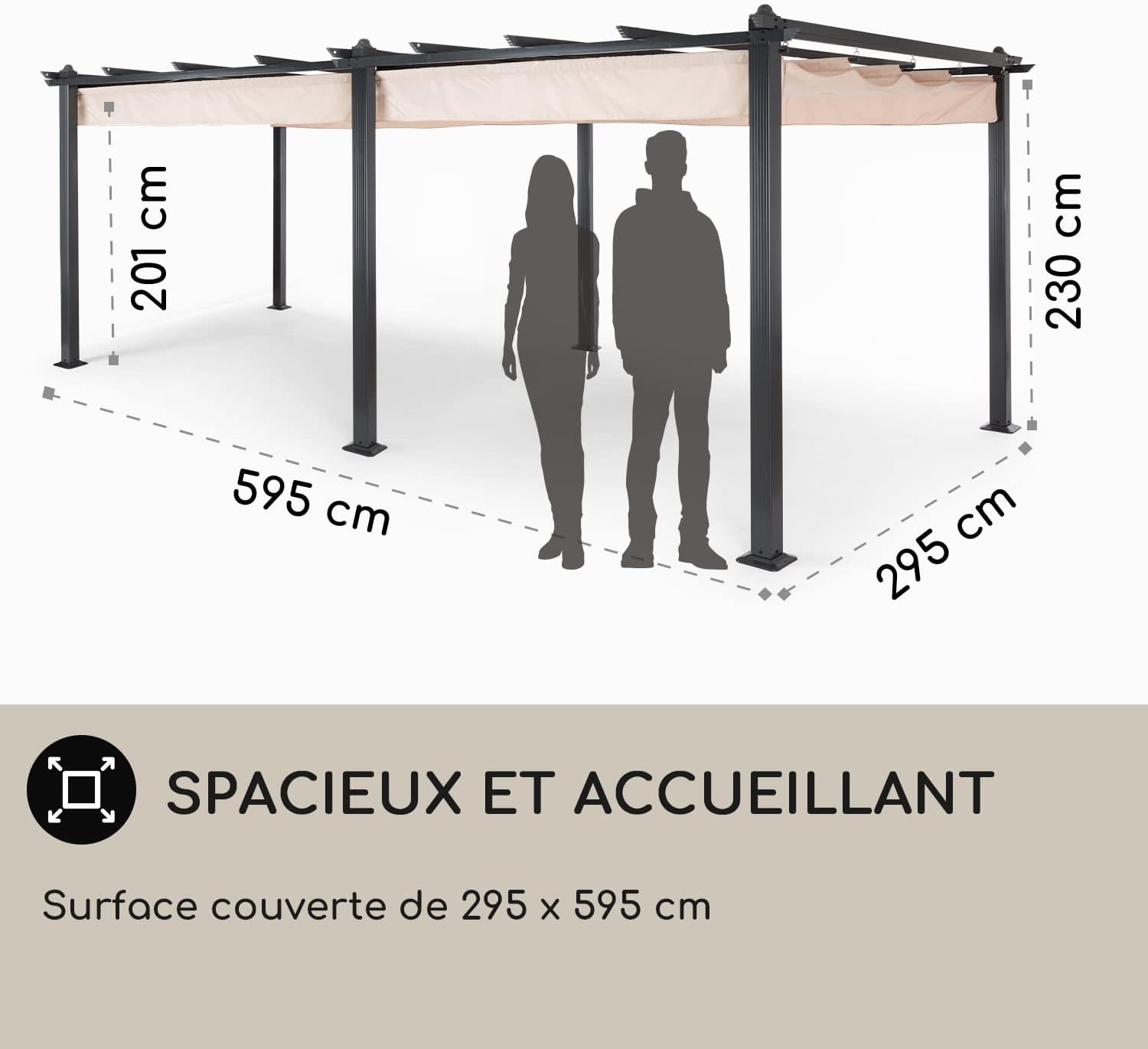 Blumfeldt - Pergola aluminium série 3x6 m - toit rétractable, protection UV, polyester imperméable