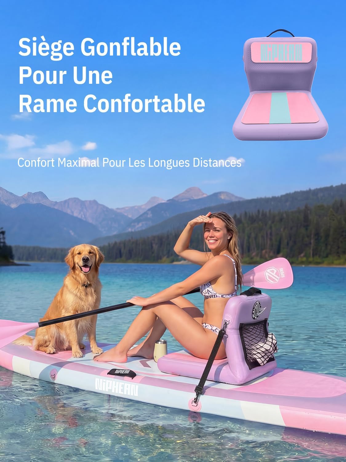 Niphean - Paddle gonflable adulte avec siège, ultraléger, antidérapant, stabilisateur, idéal yoga