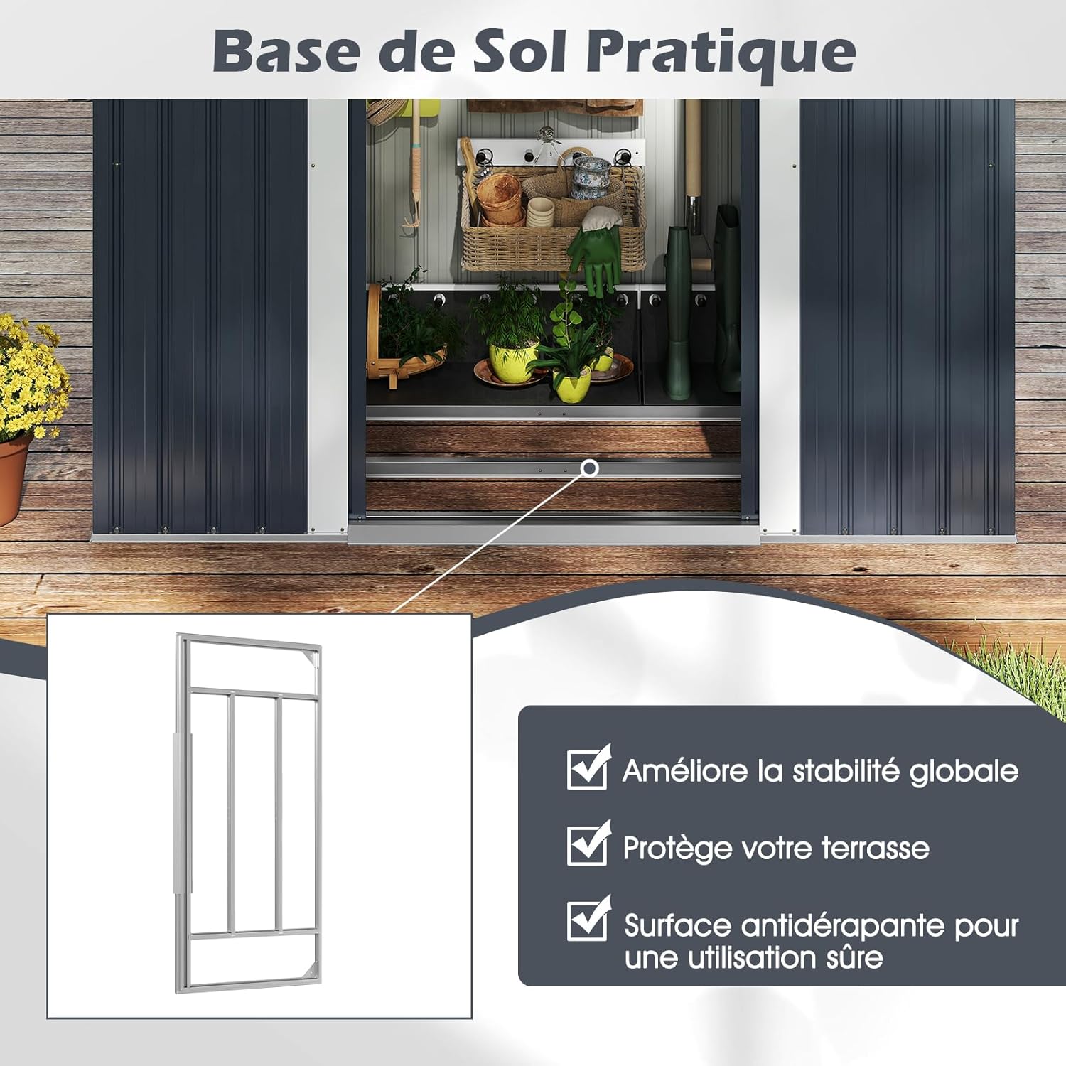RELAX4LIFE Abri de Jardin en Métal 4m³ avec Toit Incliné, Porte Coulissante Verrouillable et Aérations, Cabane à Outils Extérieur pour Jardin, Cour, Pelouse, Patio, 213 x 112 x 186 CM