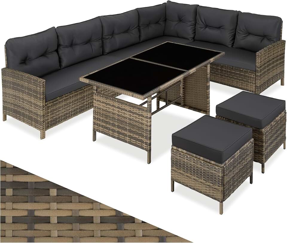 tectake - Salon de Jardin Modulable Angle - rotin - coussins inclus