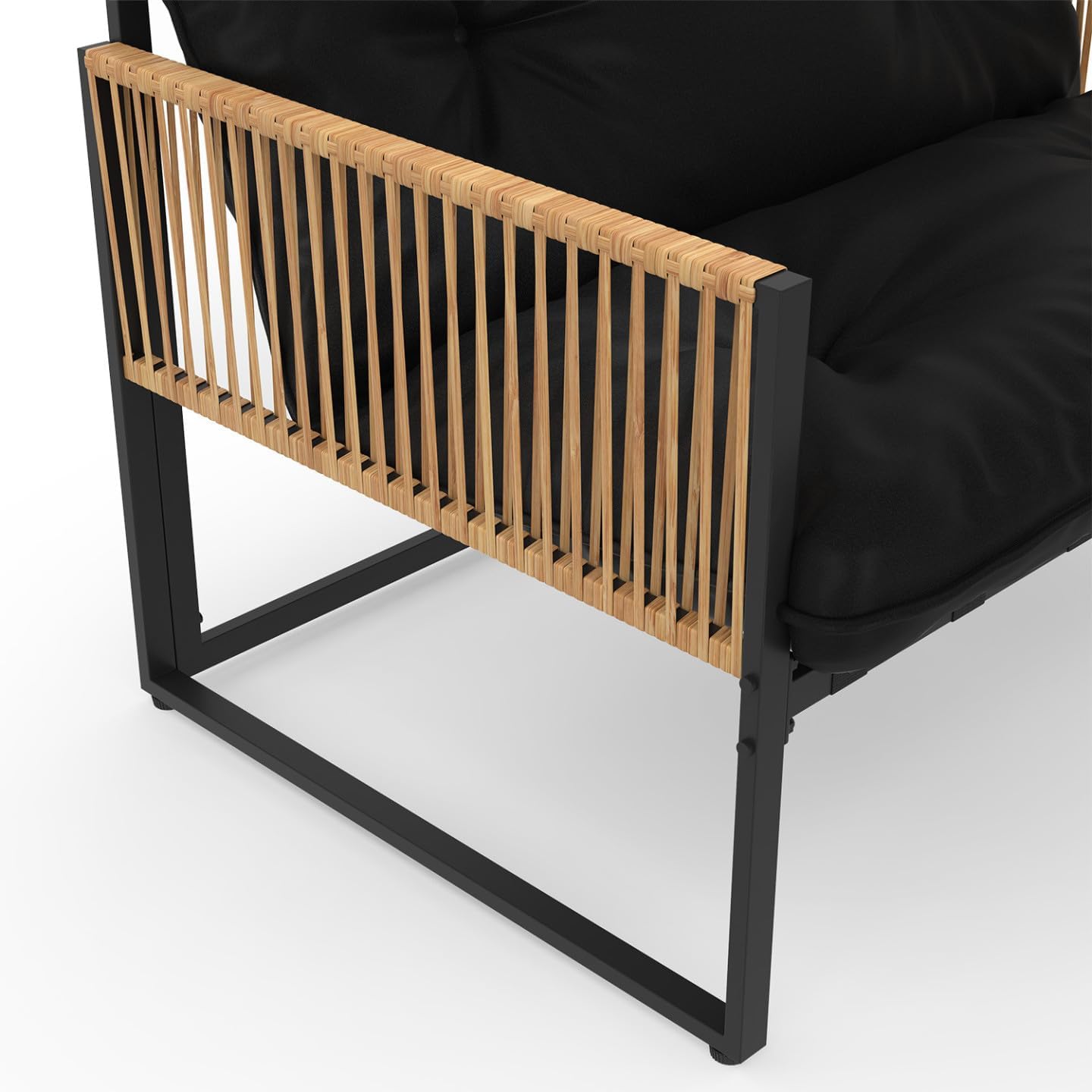 IDMarket - Rio salon de jardin angle 8 places métal rotin coussins noir