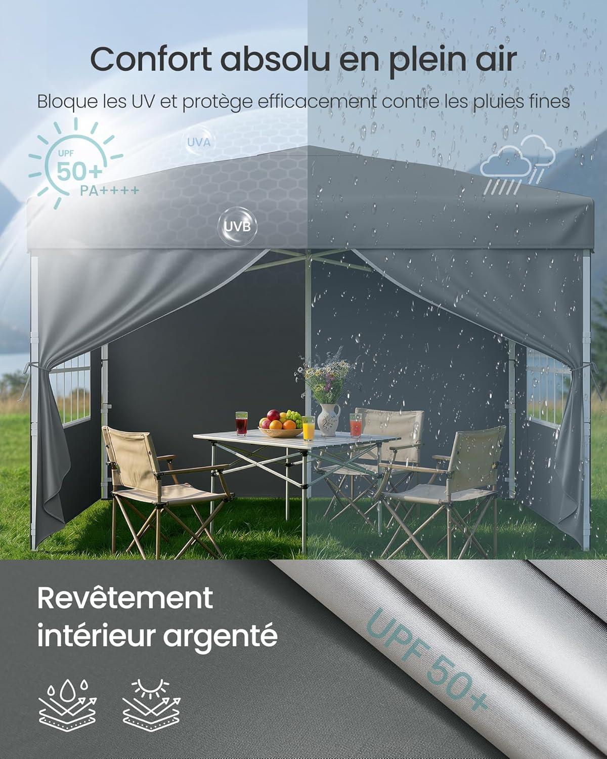 Tonnelle SONGMICS - Chapiteau pliable 3x3m - Protection solaire, résistante aux petites pluies, portable, avec parois la