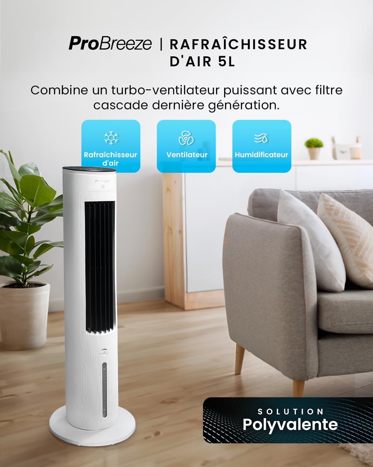 Pro Breeze - OmniAir - 5L - 3 vitesses, 4 modes, minuterie 7h, clim mobile