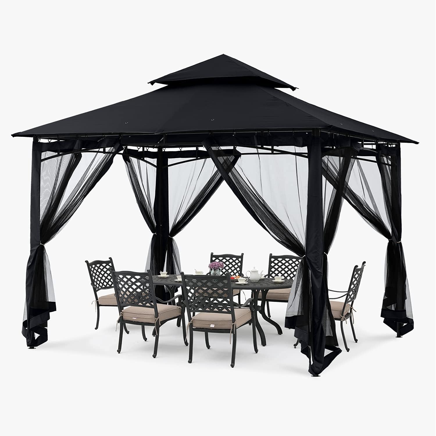 ABCCANOPY - tonnelle double toit 2,5x2,5m, filet ombre/pluie noir