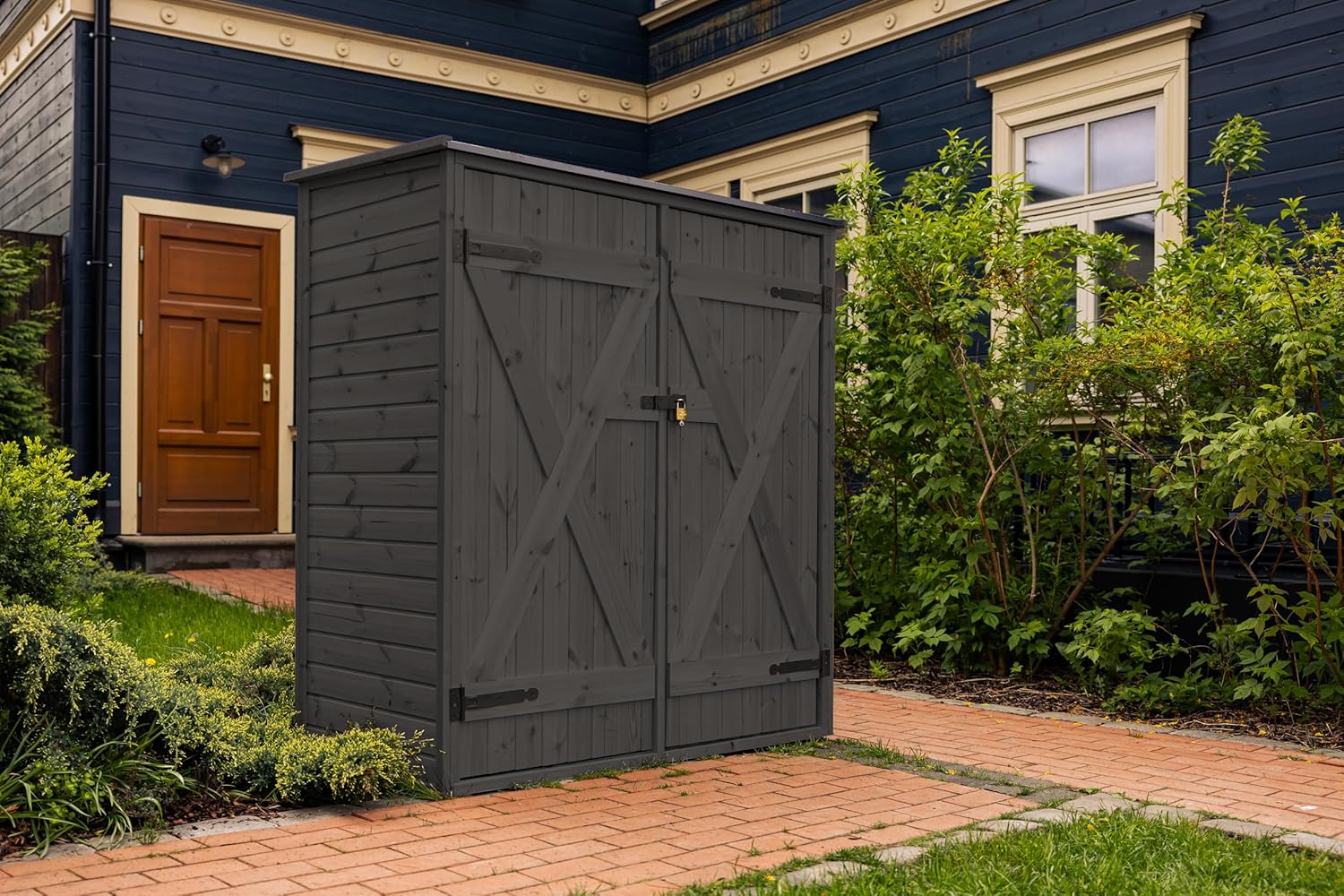 Upyard Abri à Outils avec système d'étagères - Abri de Jardin Moderne en Bois - Abri de Jardin avec Toit à pignon, 150 x 70 cm, Gris