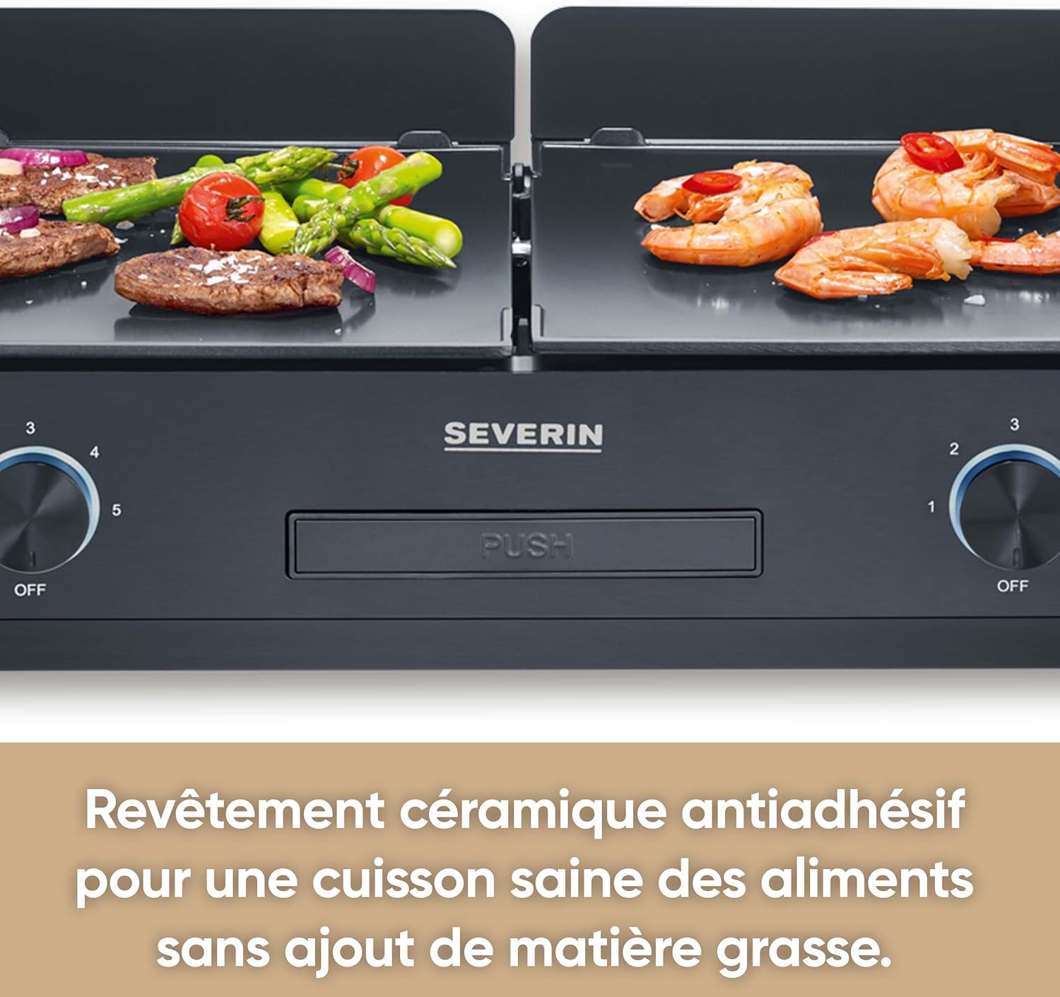 SEVERIN - plancha électrique réglable 240°C, 2200W, surface céramique, PG 8569