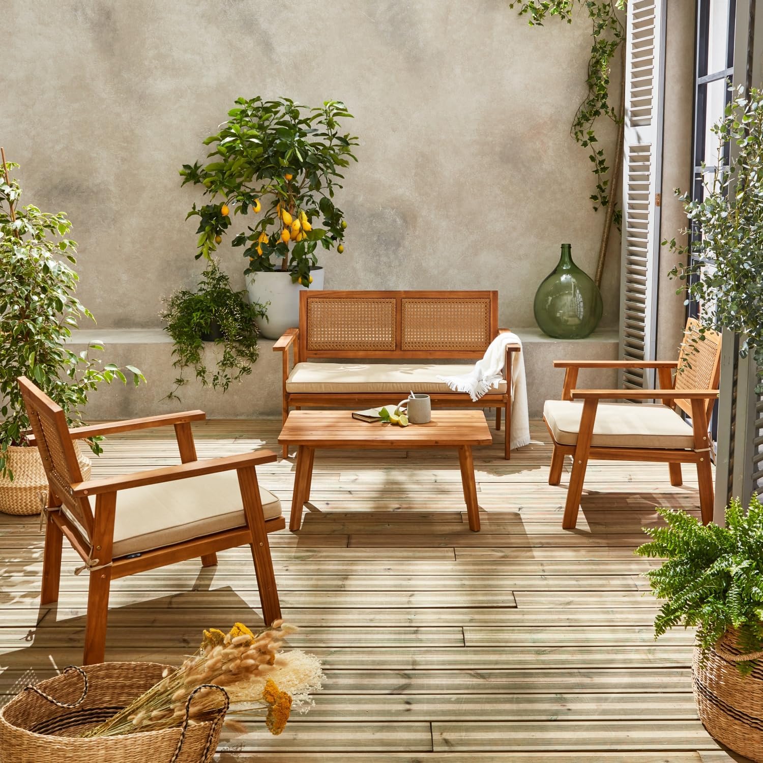Alice's Garden - Bohémia salon de jardin, canapé 2 places, 117x64x74 cm, cannage rond