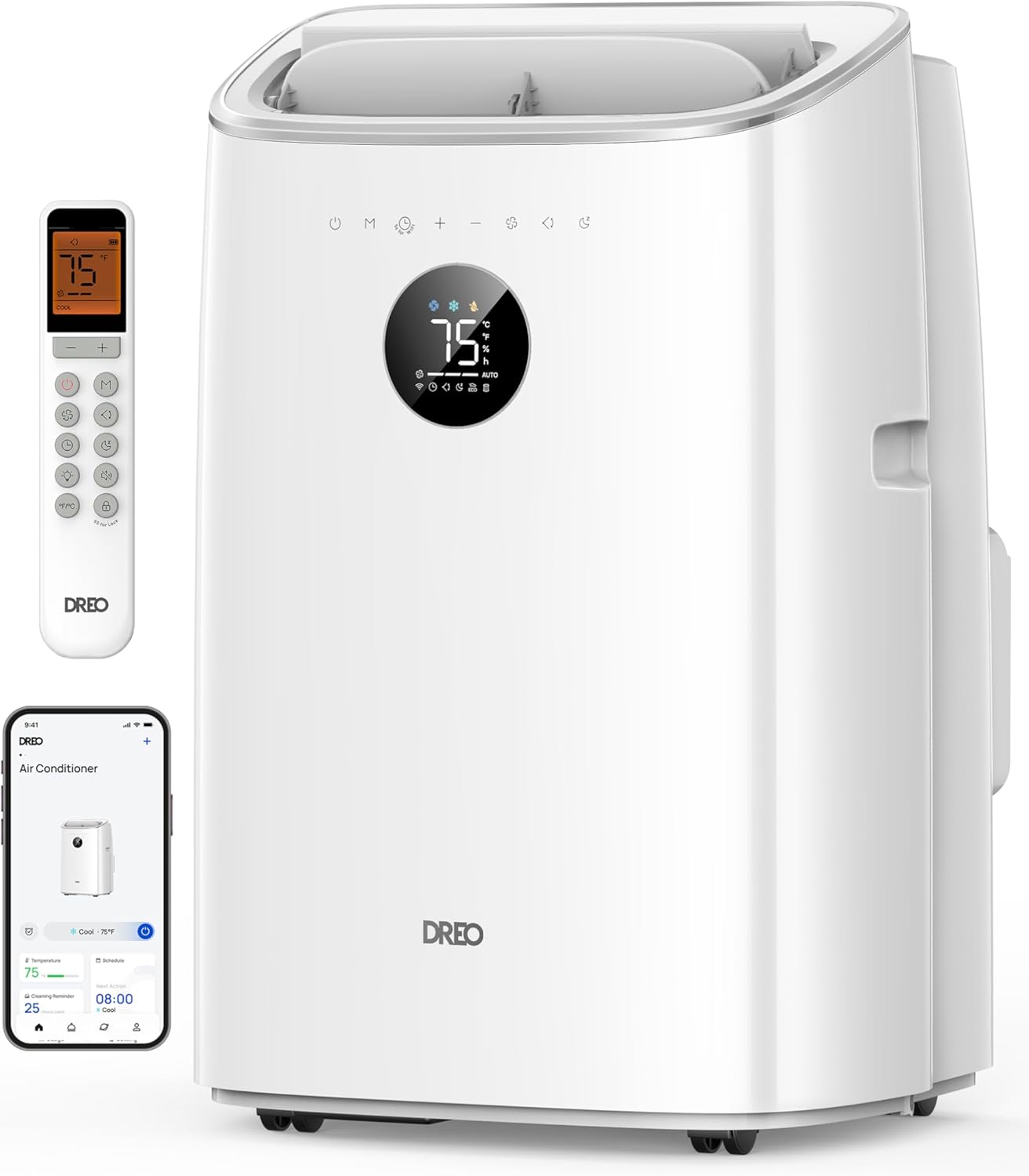 DREO - climatiseur mobile série AC318S - 7500 BTU, 3-en-1, silencieux, 2,5L/h, contrôle app/voix, kit fenêtre, AC318S