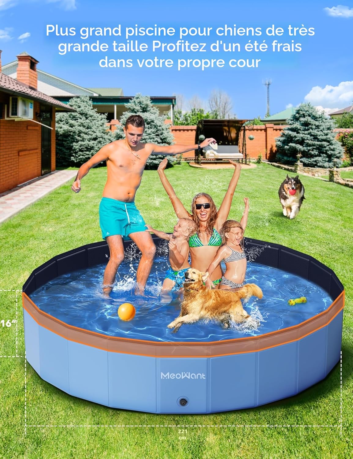 Meowant Piscine pour Chiens, Piscines Pliables pour Chiens de Grande Taille, Piscine de Bain pour Animaux de Compagnie, Baignoire Portable Antidérapante pour Chien Intérieure et Extérieure (220 * 40)