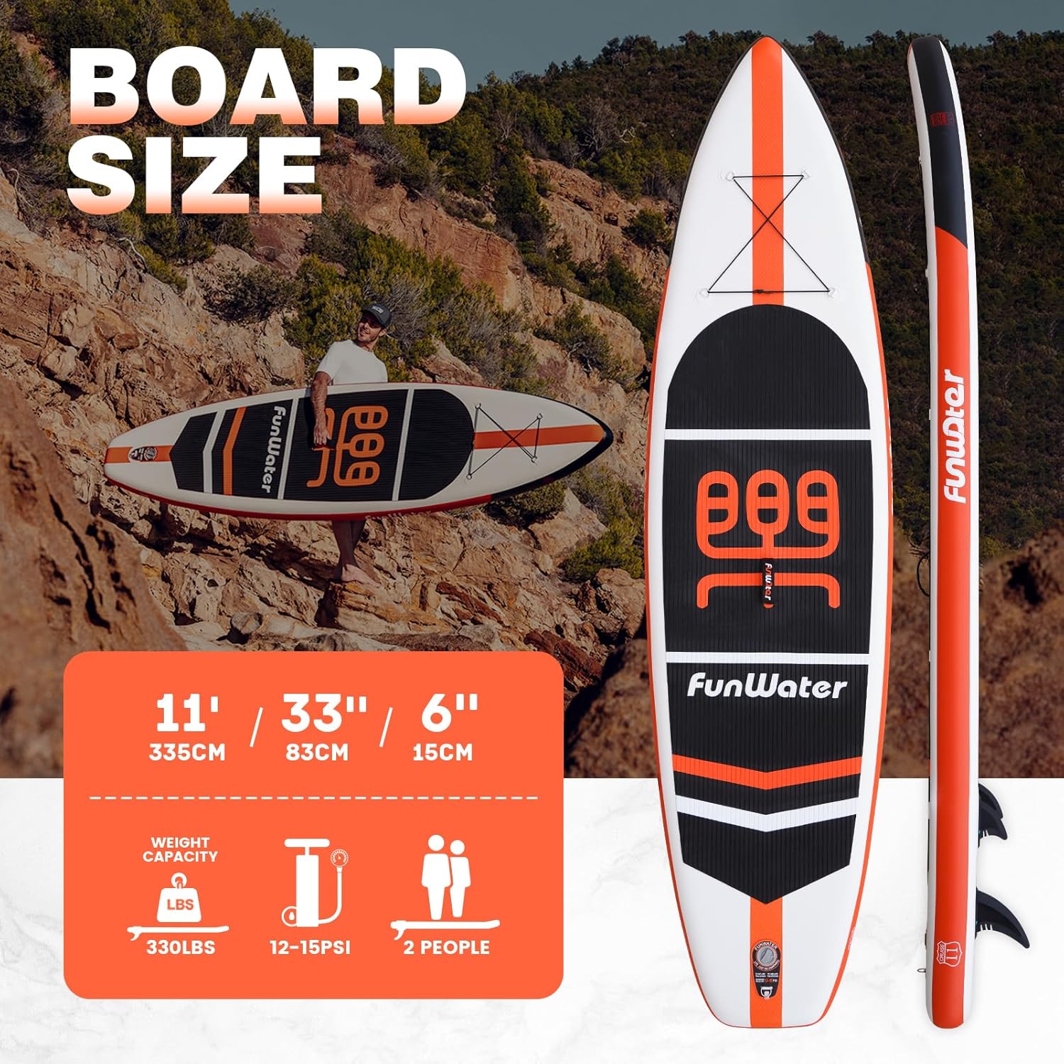 FunWater - SUP gonflable tous niveaux - antidérapant EVA - pack complet
