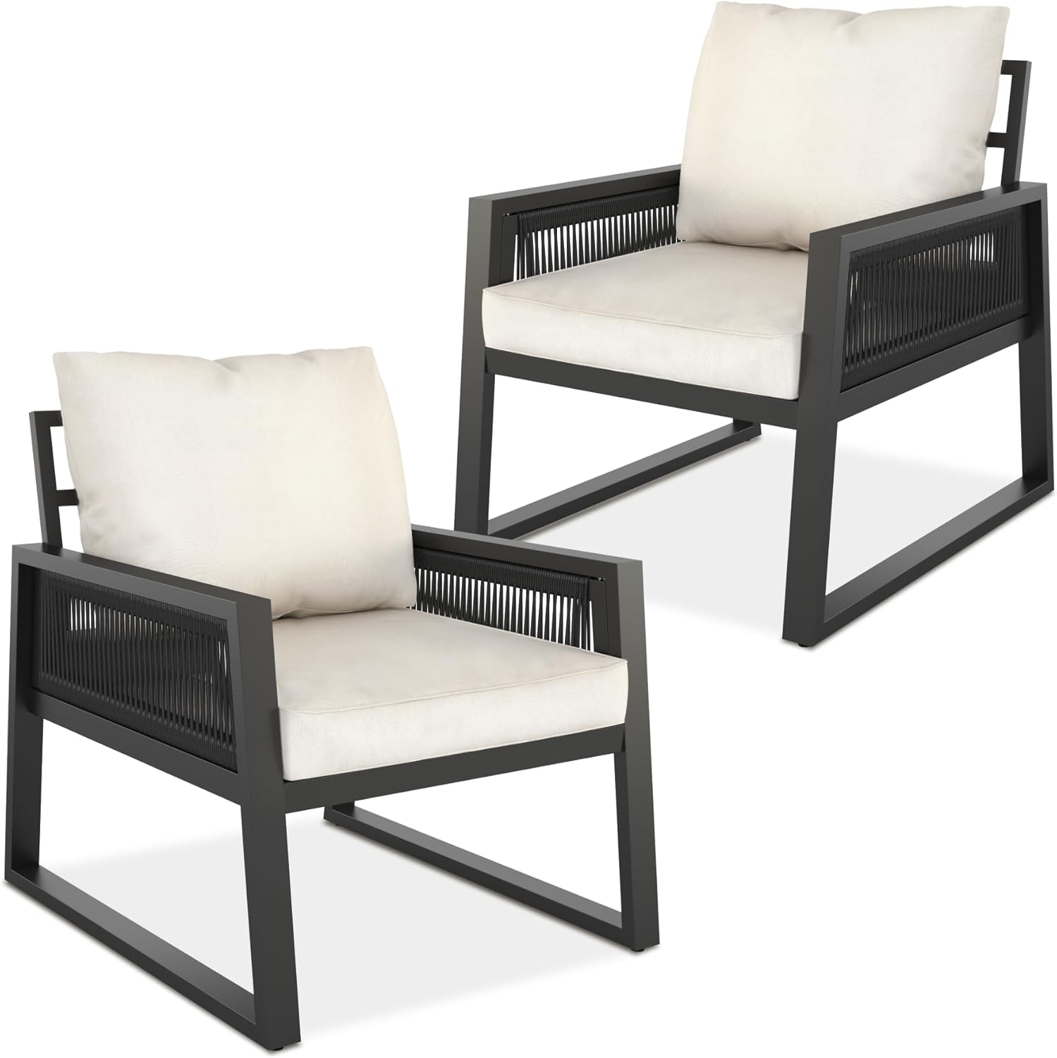 tectake - Lot fauteuils extérieur - alu époxy, coussins épais, x2, confort