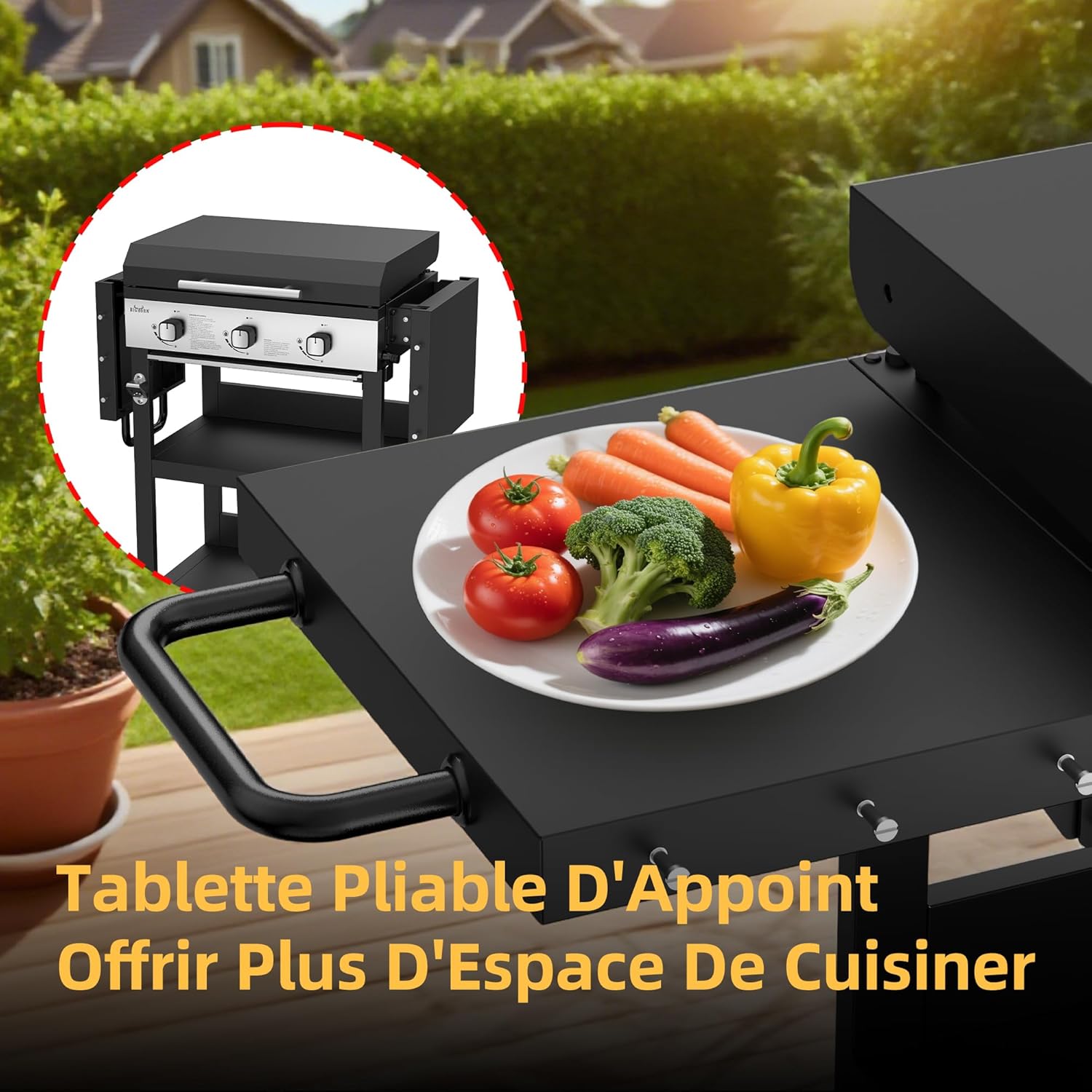BIGHORN - Plancha gaz 3 brûleurs avec chariot, couvercle - 7,2 kW